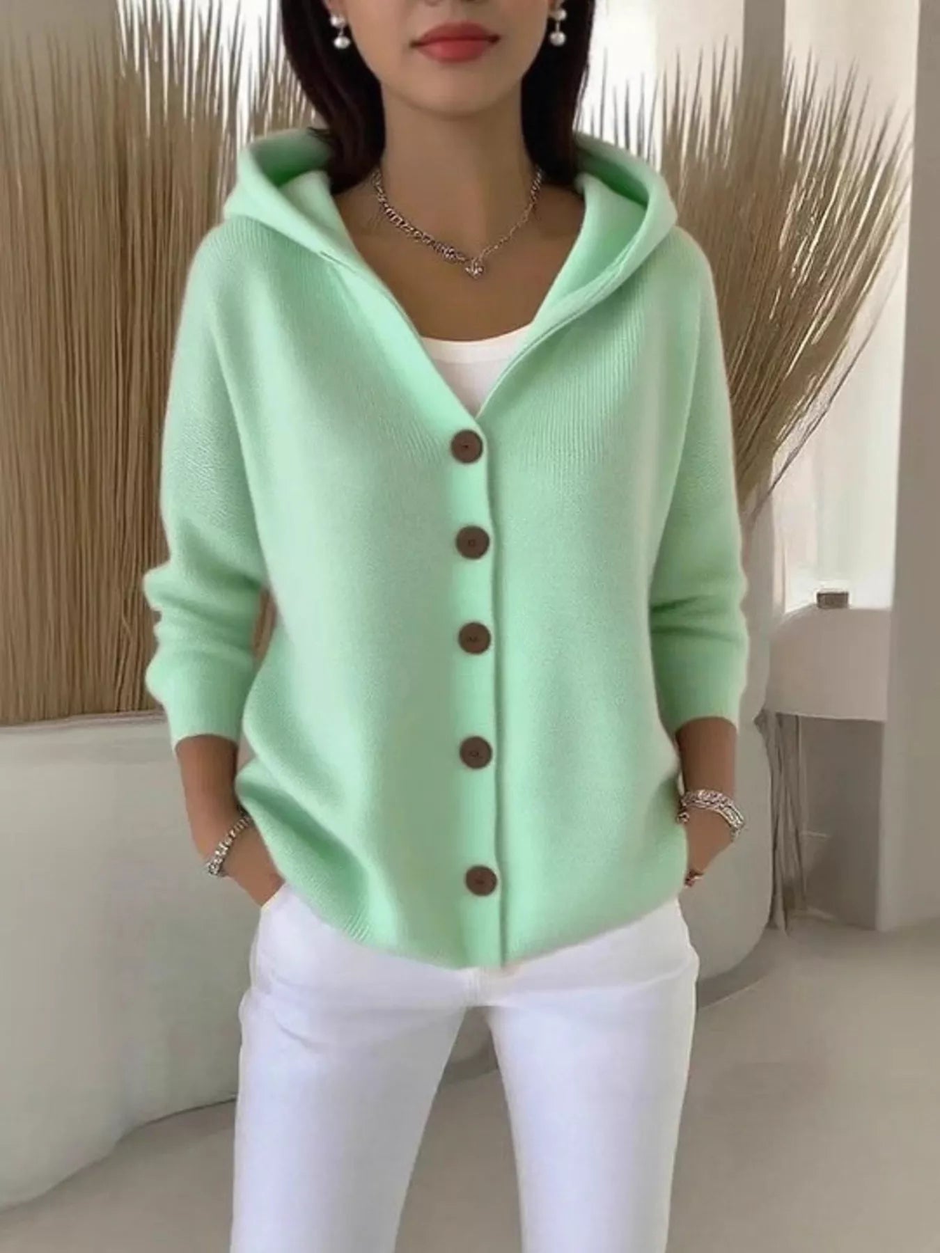 Full Size Hooded Button - Down Knit Cardigan Plus Size - PBNJ FASHIONS