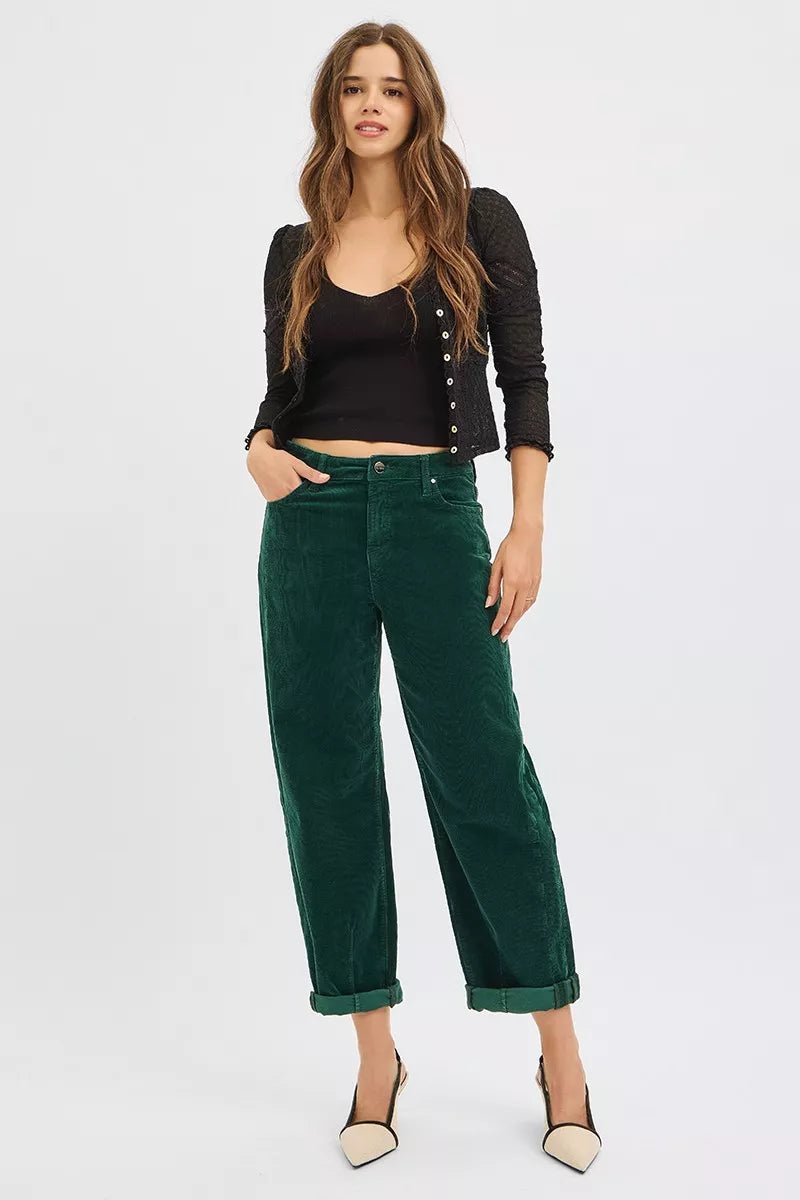 RISEN High Rise Crop Barrel Cordurory Pants - PBNJ FASHIONS