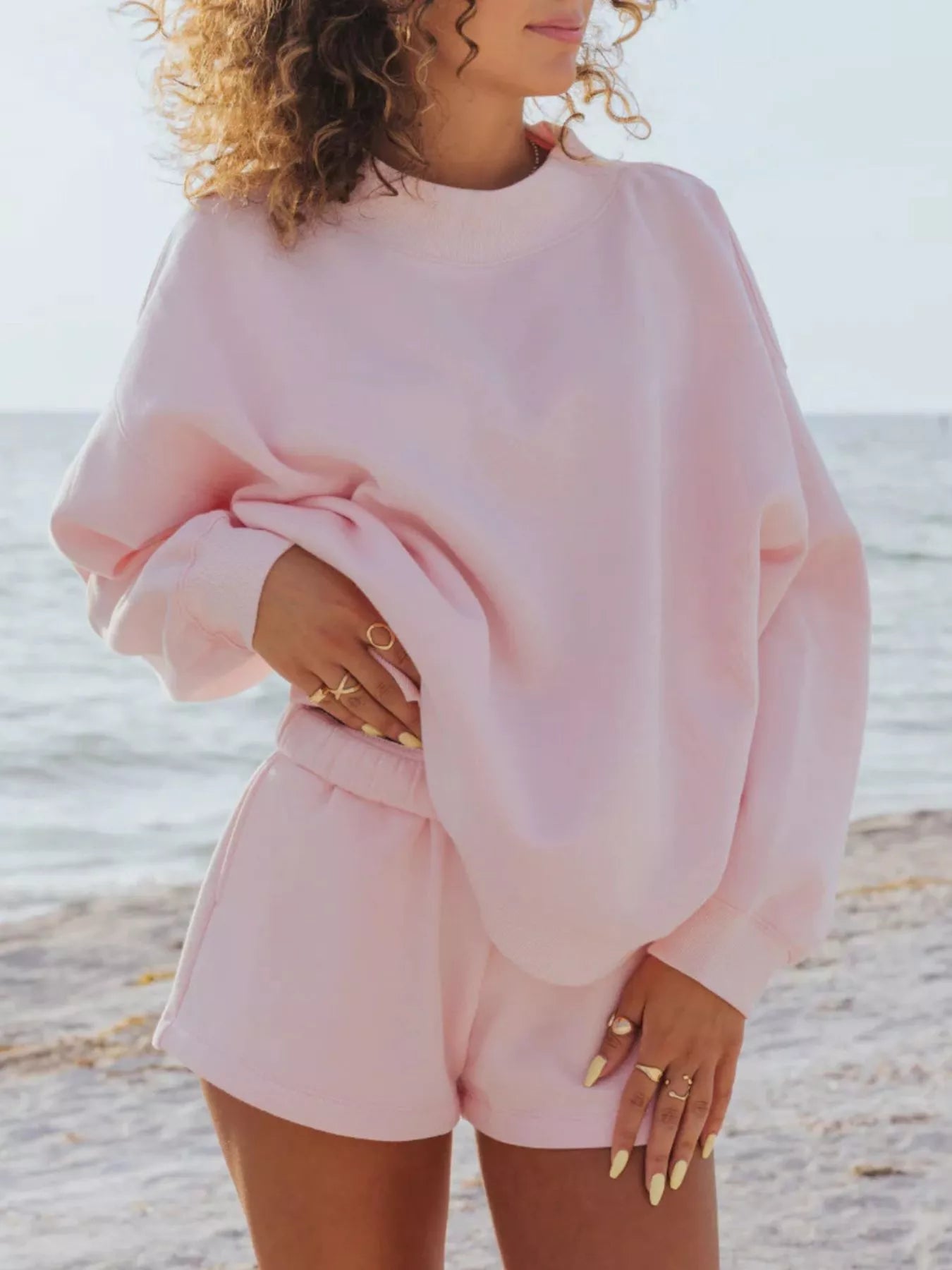 Relaxed Fit Round Neck Sweatshirt and Shorts Set - PBNJ FASHIONS