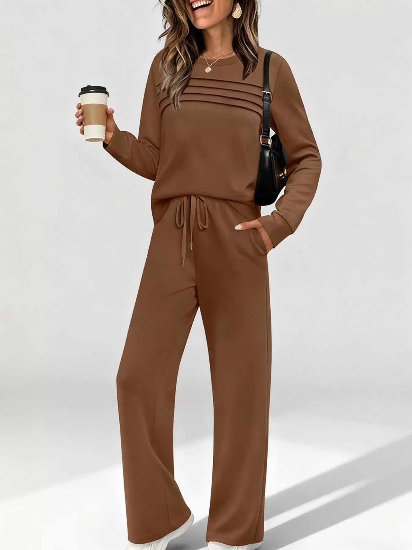 Full Size Casual Long Sleeve Top and Pants Set Plus Size - PBNJ FASHIONS