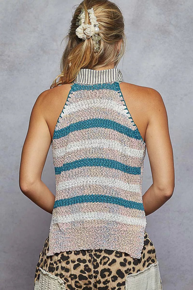 POL Striped Collar Sweater Vest with Star Patch - PBNJ FASHIONS