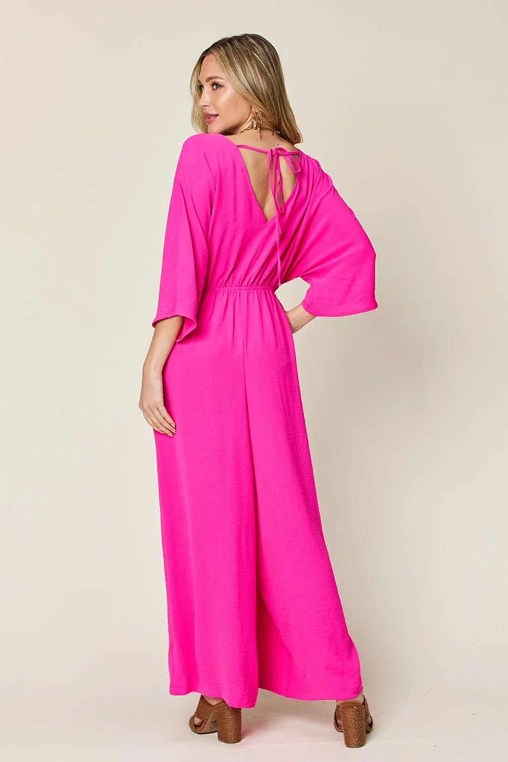Double Take Full Size Surplice Wide Leg Jumpsuit with Pockets - PBNJ FASHIONS