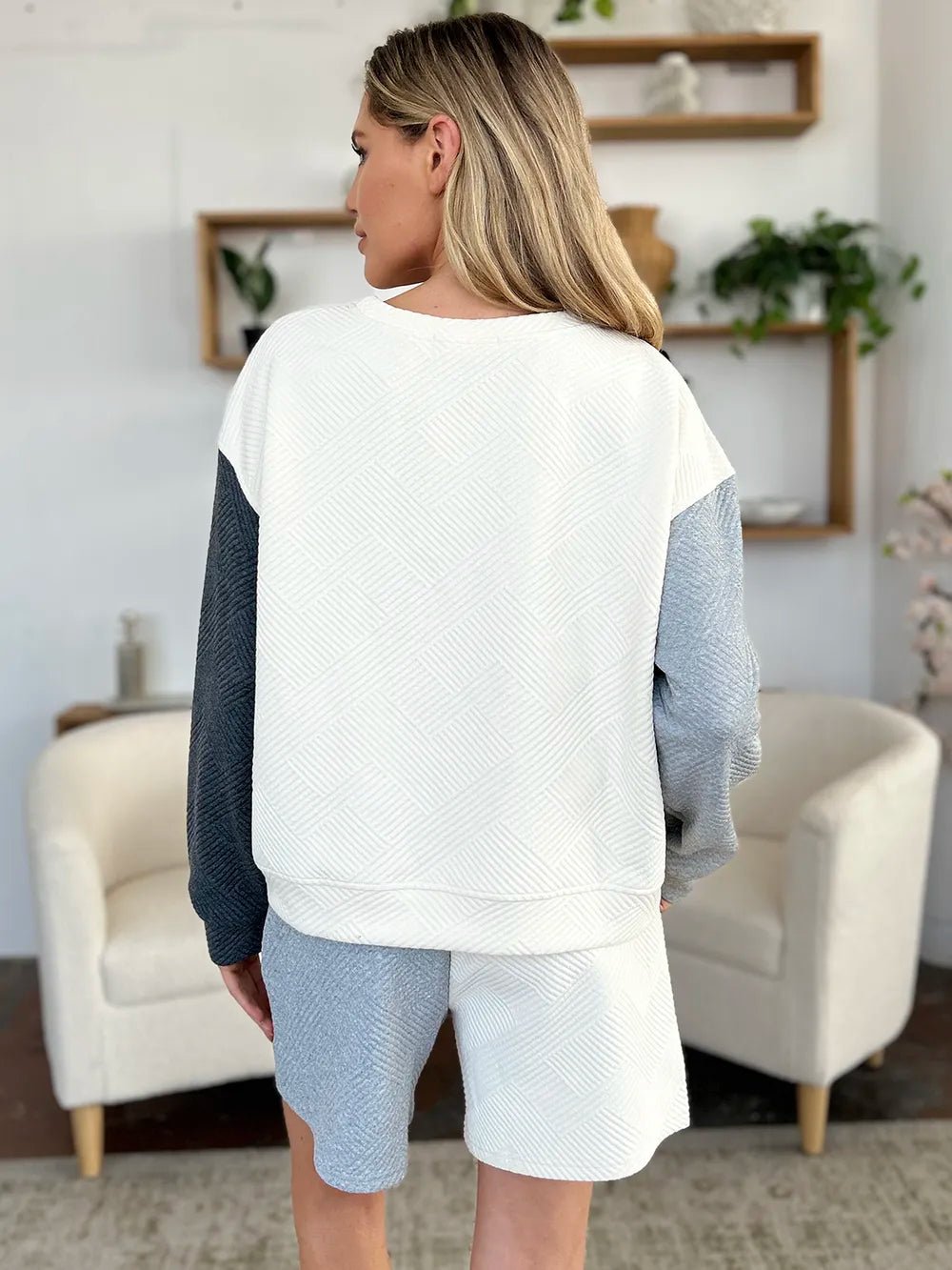 Double Take Full Size Contrast Drop Shoulder Top and Shorts Set - PBNJ FASHIONS