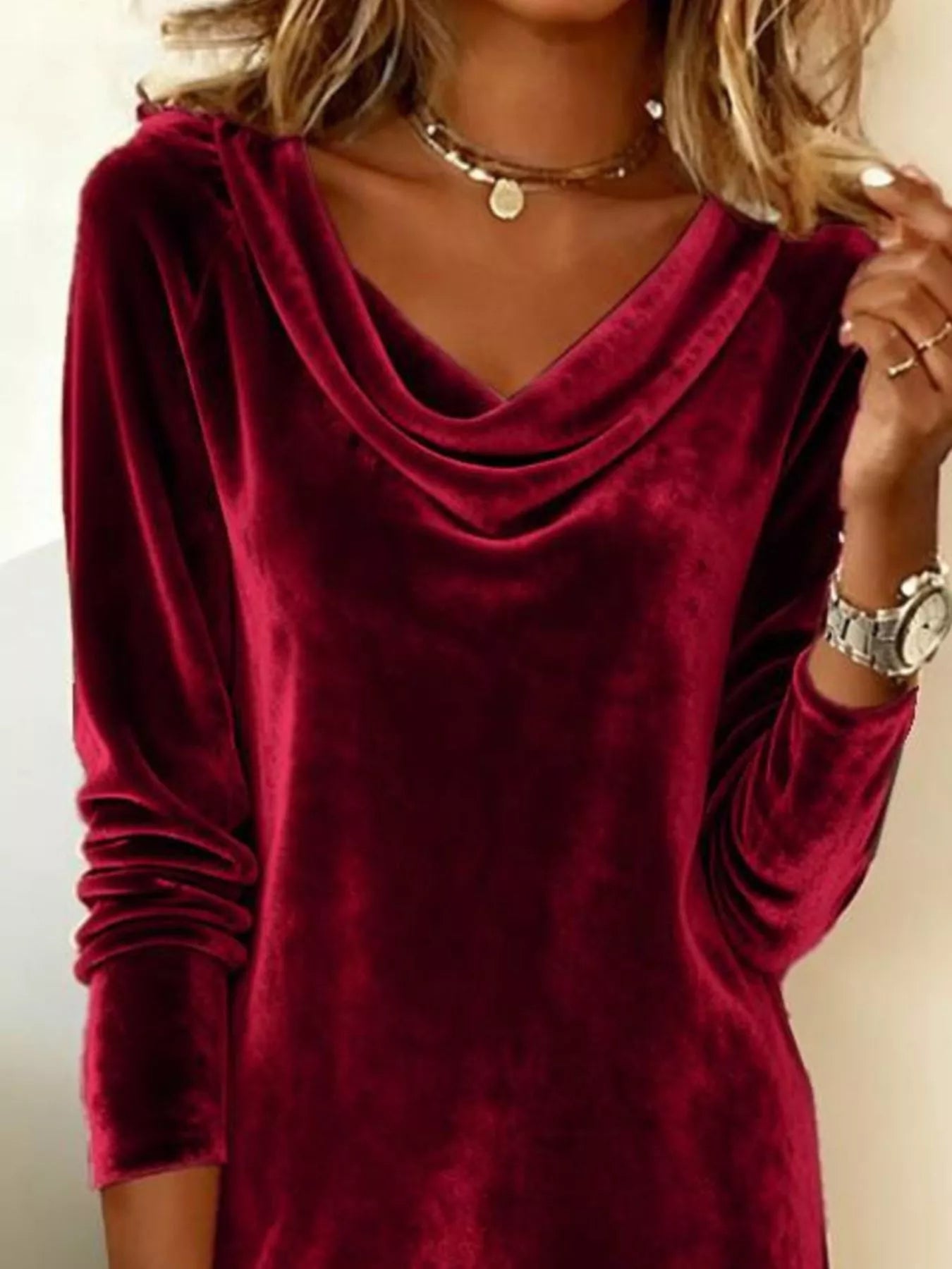 Velvet Cowl Neck Long Sleeve Mini Dress - PBNJ FASHIONS