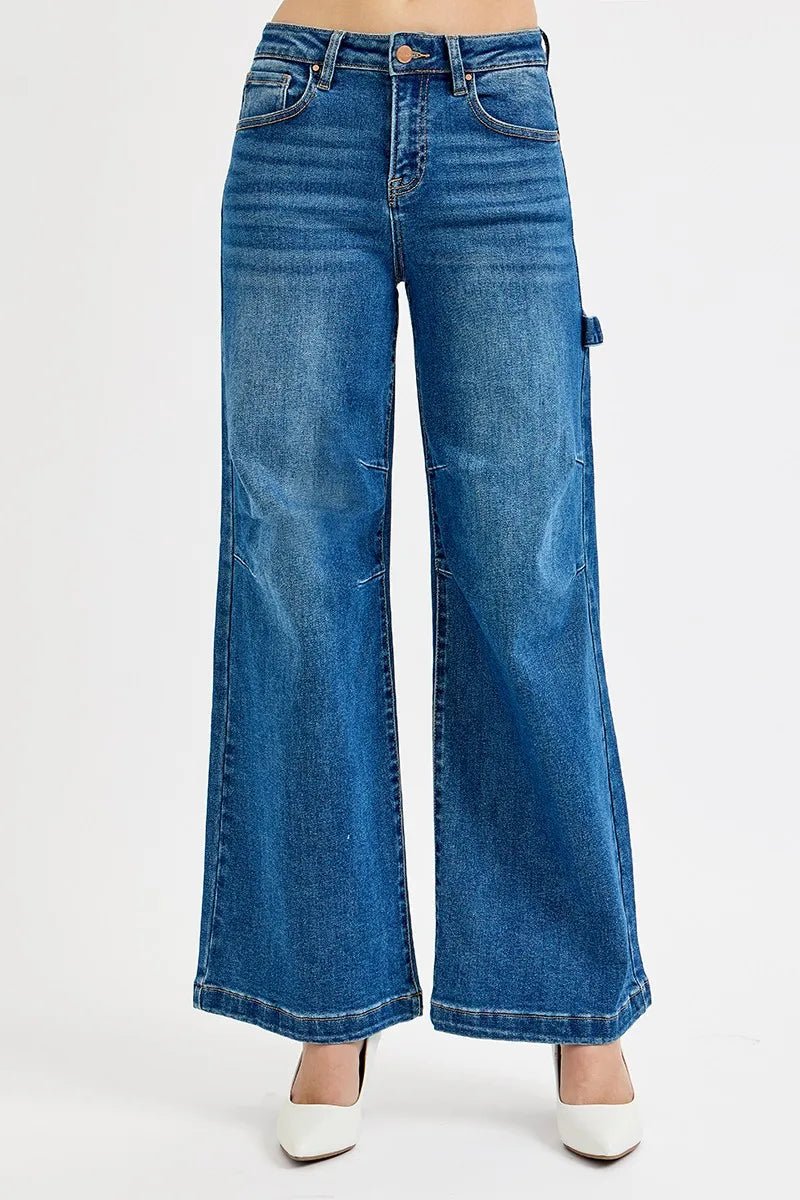 RISEN Full Size High Rise Wide Leg Patch Detailed Jeans Plus Size - PBNJ FASHIONS