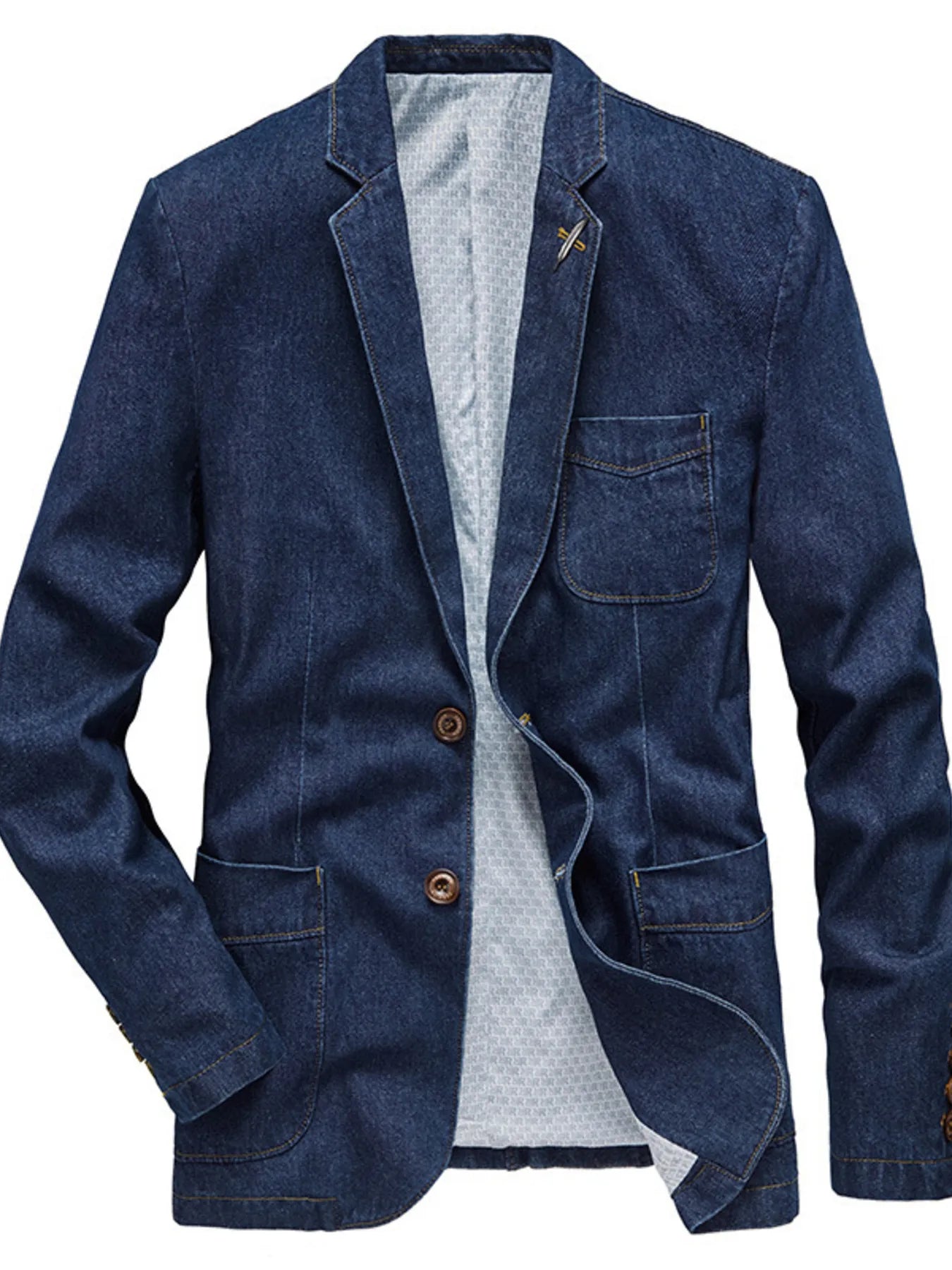 Men's Plus Size Lapel Collar Long Sleeve Denim Blazer - PBNJ FASHIONS