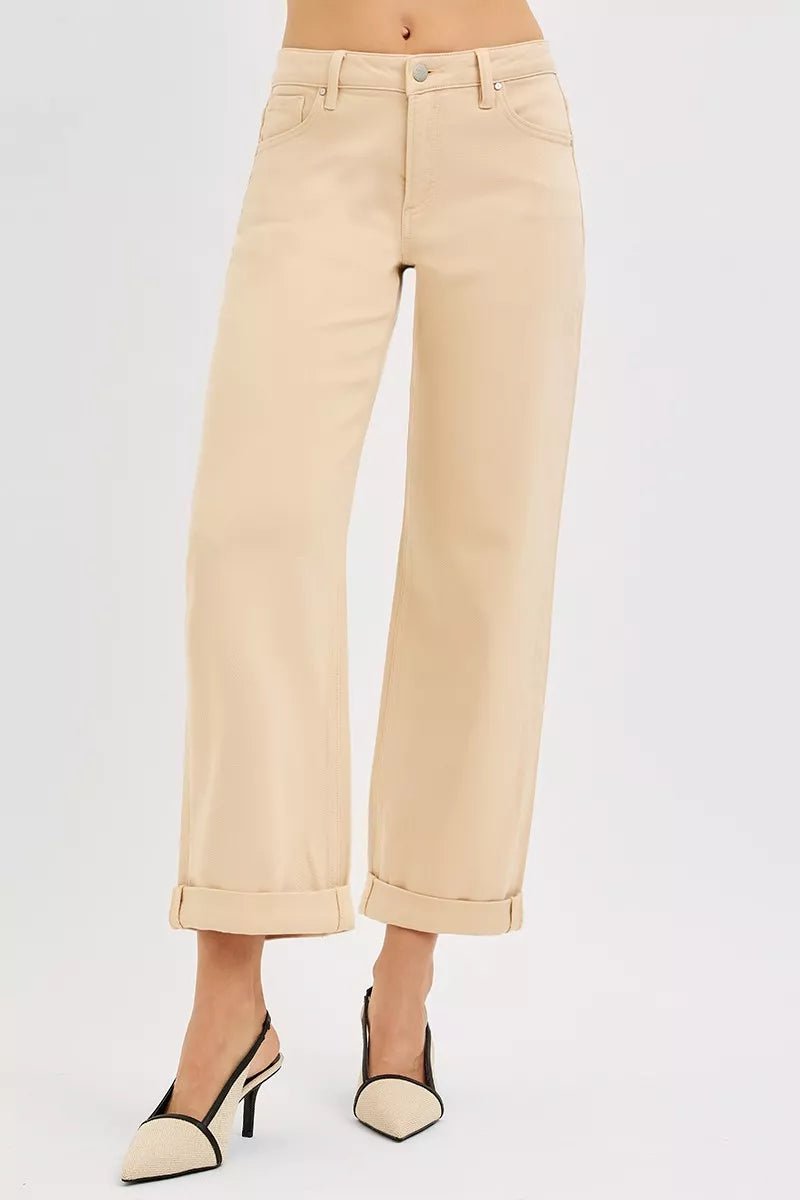 RISEN Tummy Control Mid Rise Ankle Barrel Relaxed Baggy - PBNJ FASHIONS