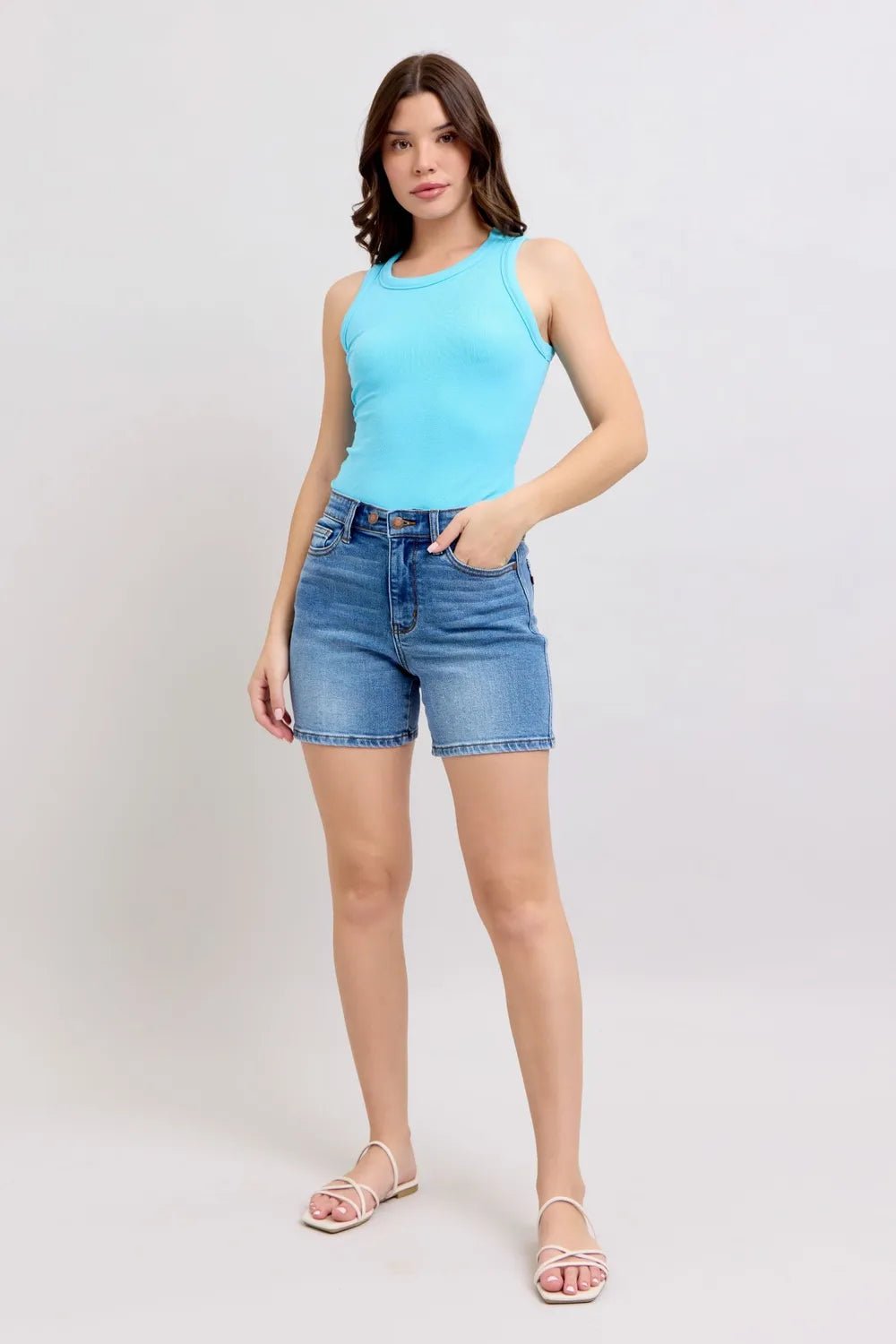 Judy Blue Full Size 2 Button Denim Shorts with Pockets Plus Size - PBNJ FASHIONS