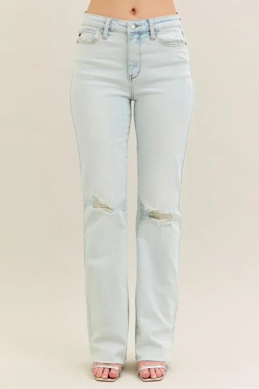 Judy Blue Full Size Destroy & Fray Hem Bootcut Jeans Plus Size - PBNJ FASHIONS