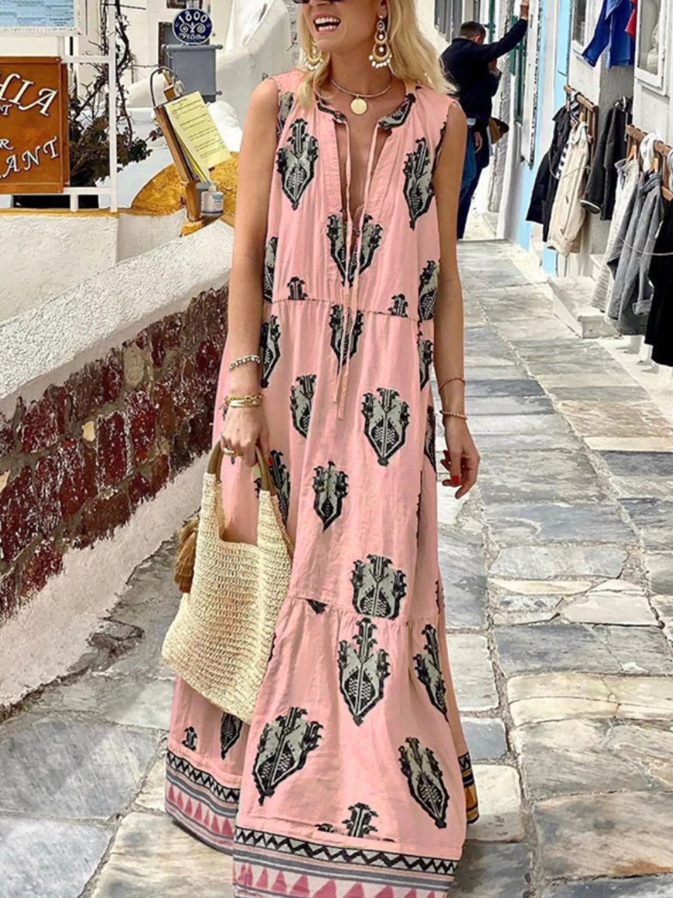 Printed Sleeveless Maxi Dress - PBNJ FASHIONS