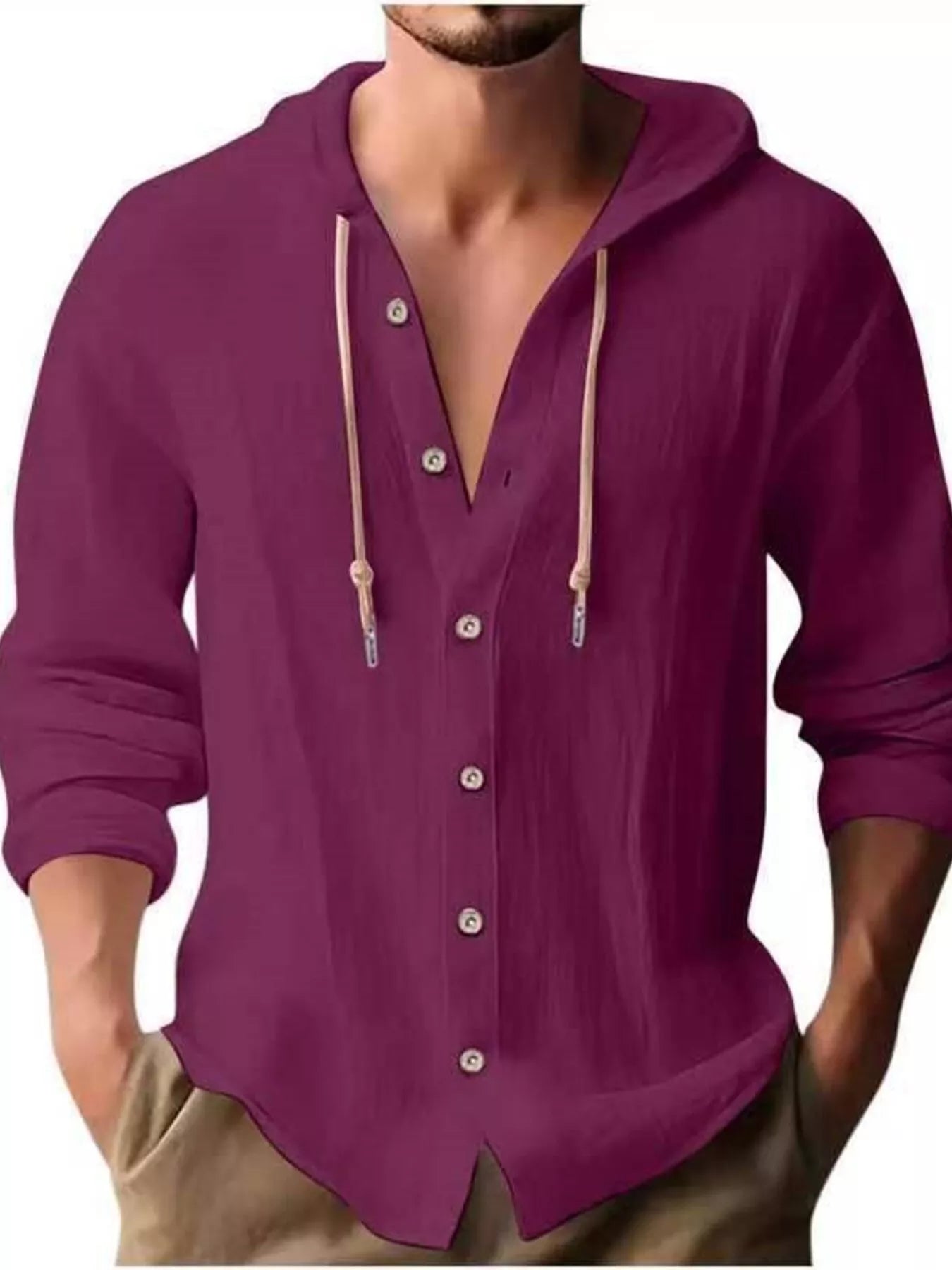 Men's Full Size Casual Button - Down Hooded Top Plus Size - PBNJ FASHIONS