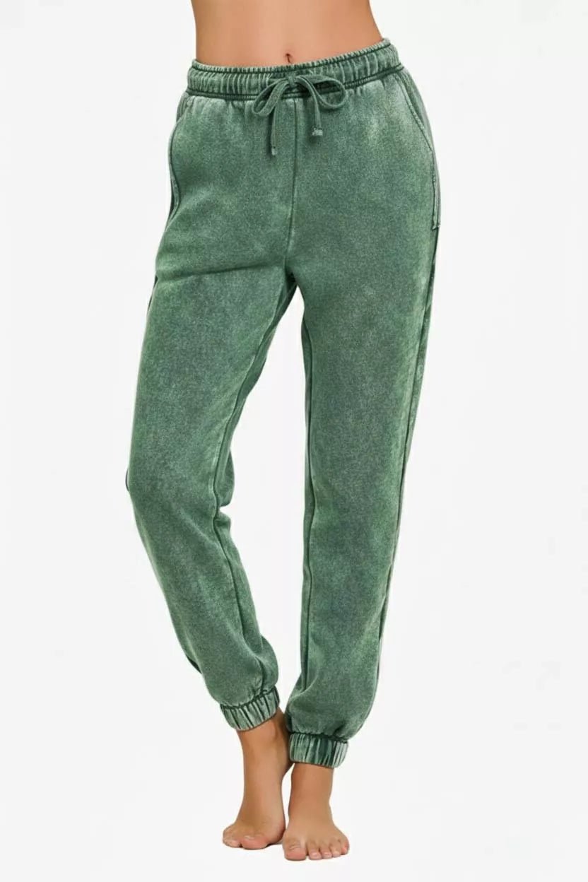 Zenana Acid Wash Fleece Sweatpants with Pockets - PBNJ FASHIONS