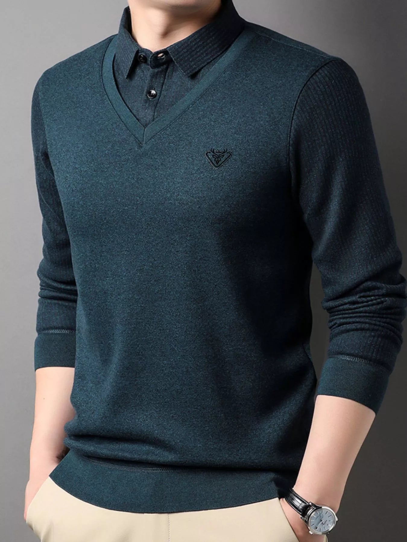 Men's Plus Size Layered Look Long Sleeve Knit Top - PBNJ FASHIONS