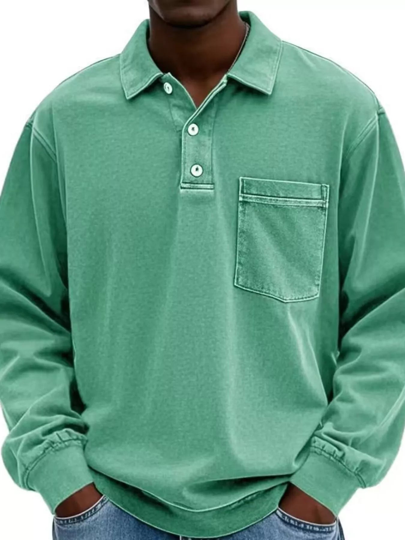 Men's Full Size Vintage Button Detail Long Sleeve Polo Plus Size - PBNJ FASHIONS