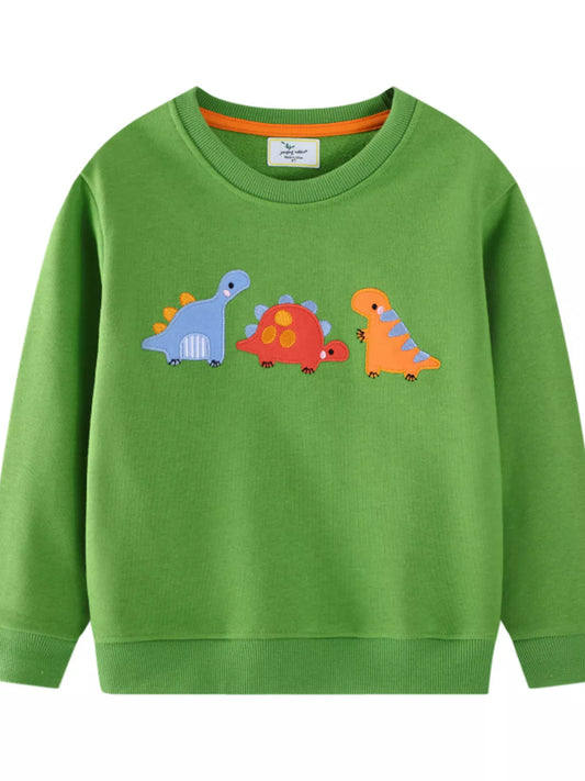 Children's Dinosaur Embroidered Crew Neck Sweatshirt - PBNJ FASHIONS