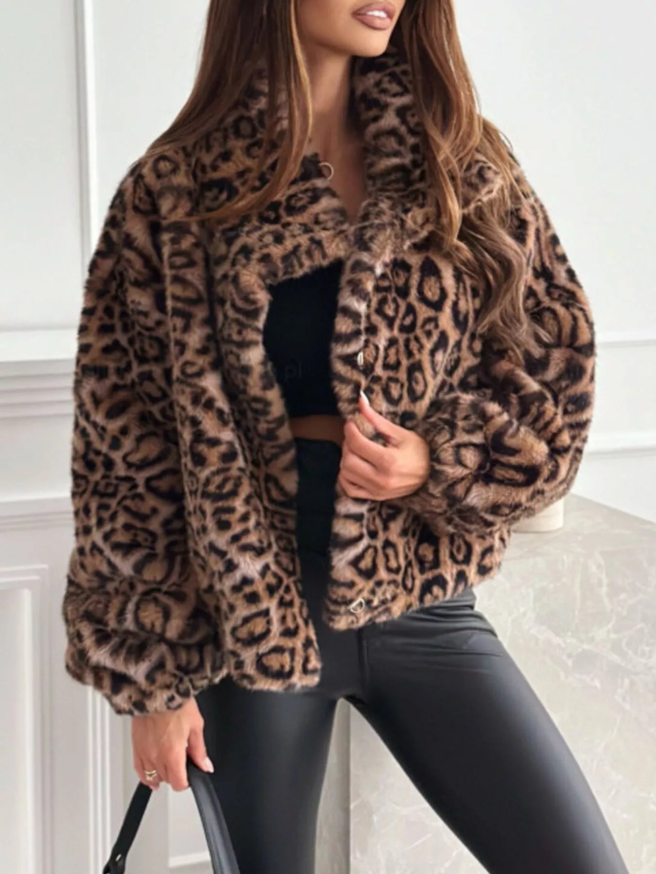 Leopard Faux Fur Cropped Jacket - PBNJ FASHIONS