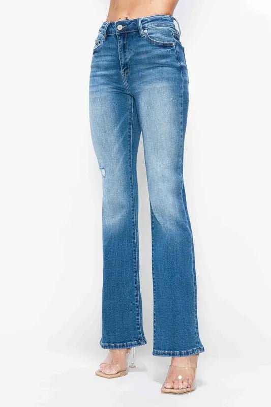 bytos Full Size Distressed High Rise Jeans with Pockets - PBNJ FASHIONS