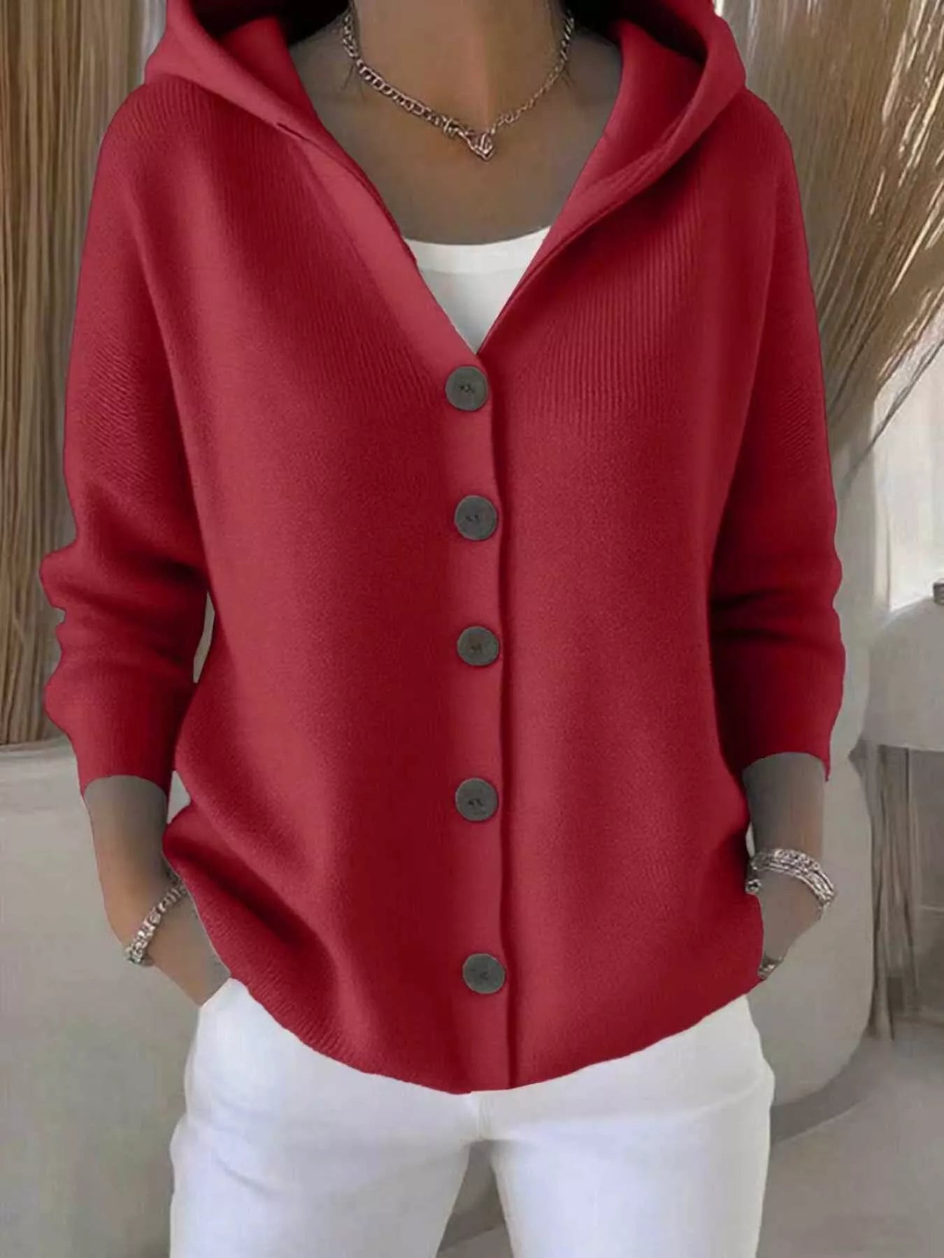 Full Size Hooded Button - Down Knit Cardigan Plus Size - PBNJ FASHIONS