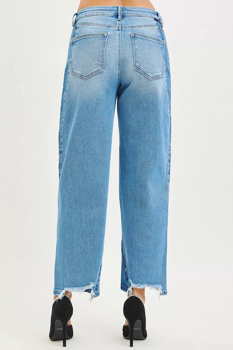 RISEN Full Size Slouchy Cropped Barrel Jeans with Contrast Wash Plus Size - PBNJ FASHIONS