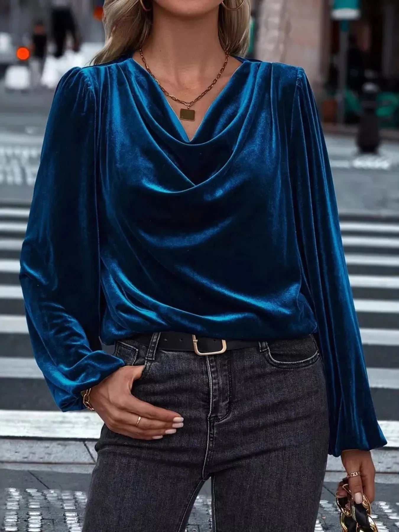 Full Size Velvet Cowl Neck Blouse Plus Size - PBNJ FASHIONS