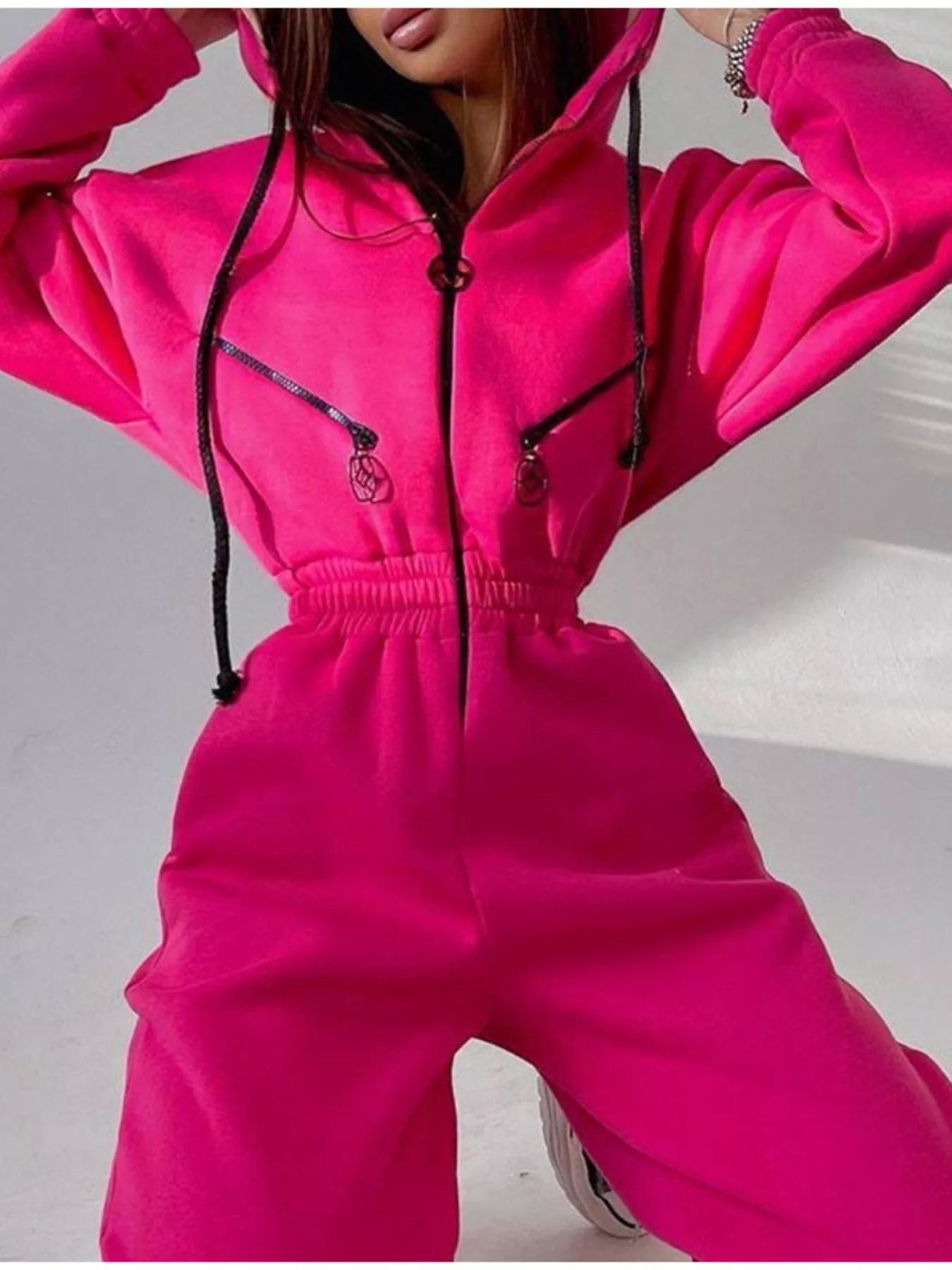 Hooded Zip - Up Long Sleeve Jumpsuit - PBNJ FASHIONS