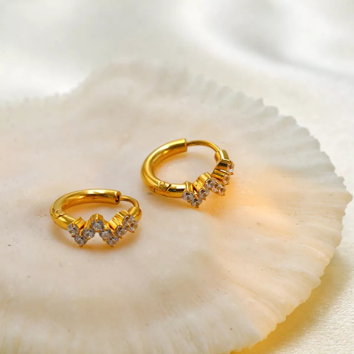 Stainless Steel Zircon Hoop Earrings - PBNJ FASHIONS