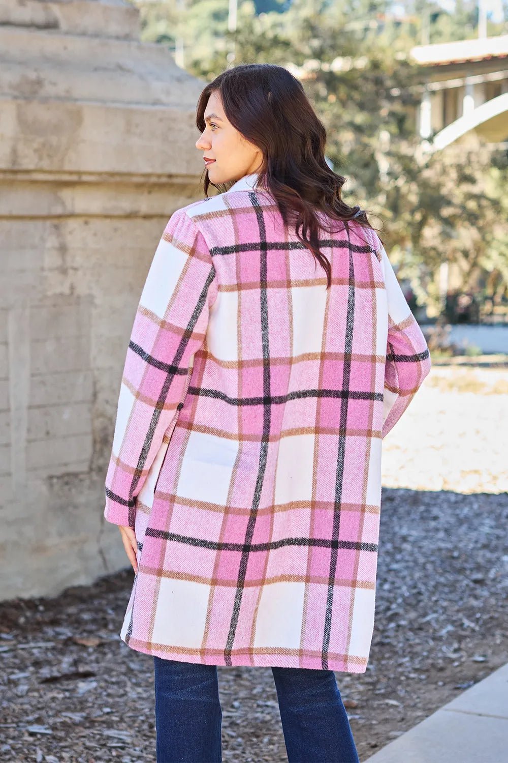 Double Take Full Size Plaid Button Up Lapel Collar Coat - PBNJ FASHIONS