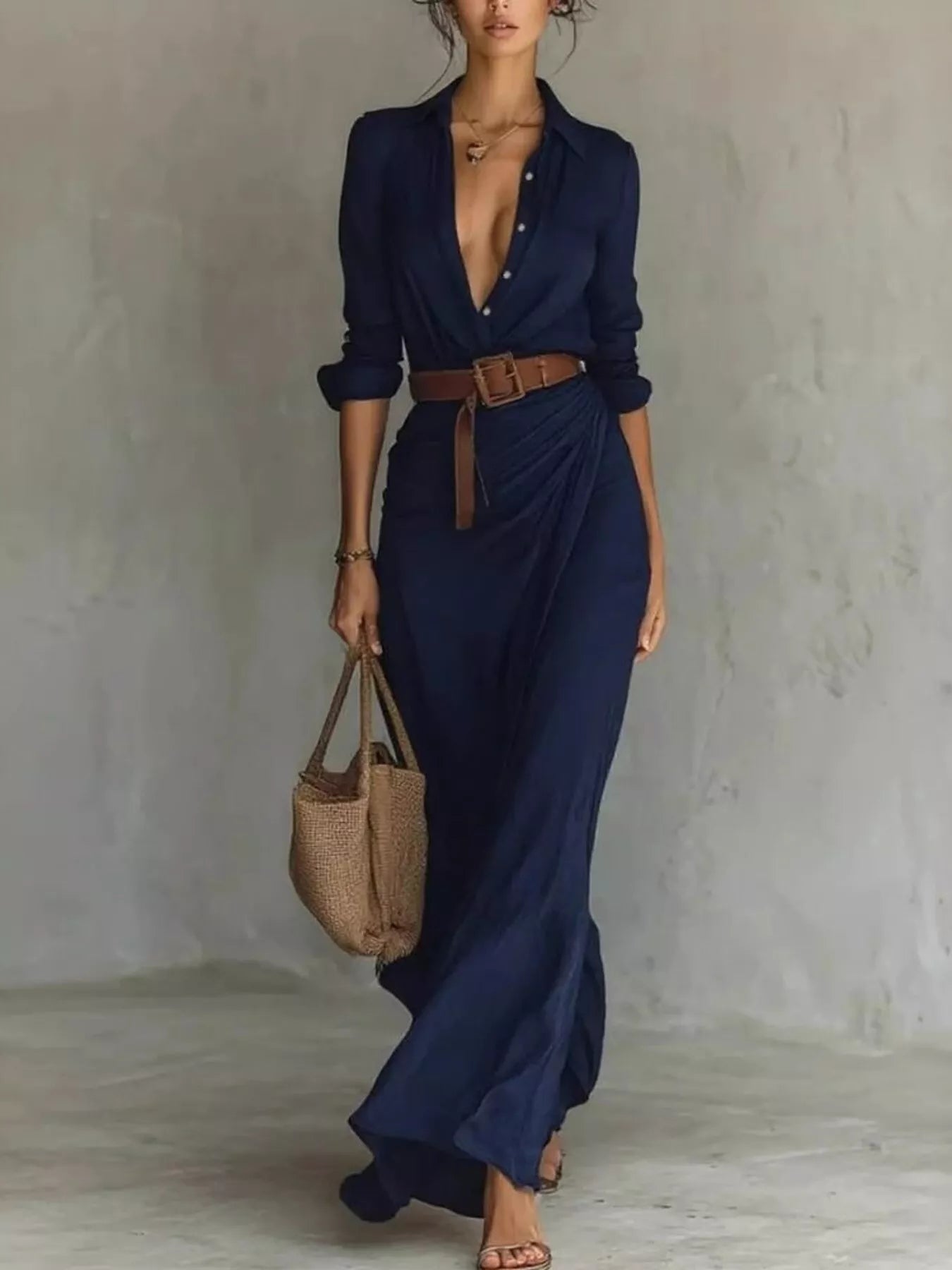 Full Size Ruched Long Sleeve Maxi Dress Plus Size - PBNJ FASHIONS
