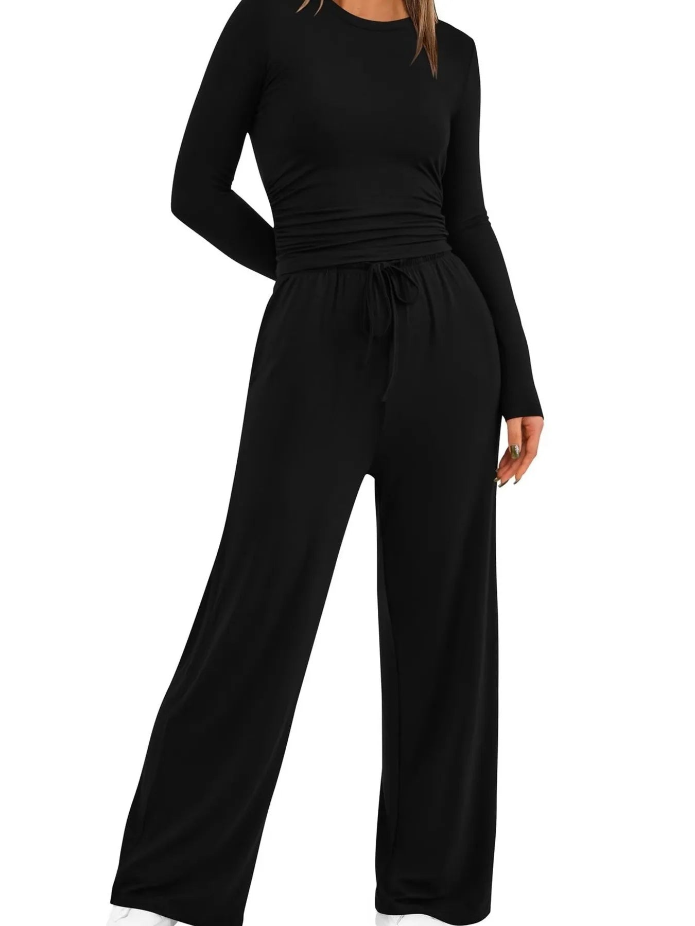 Round Neck Long Sleeve Top and Pants Set - PBNJ FASHIONS