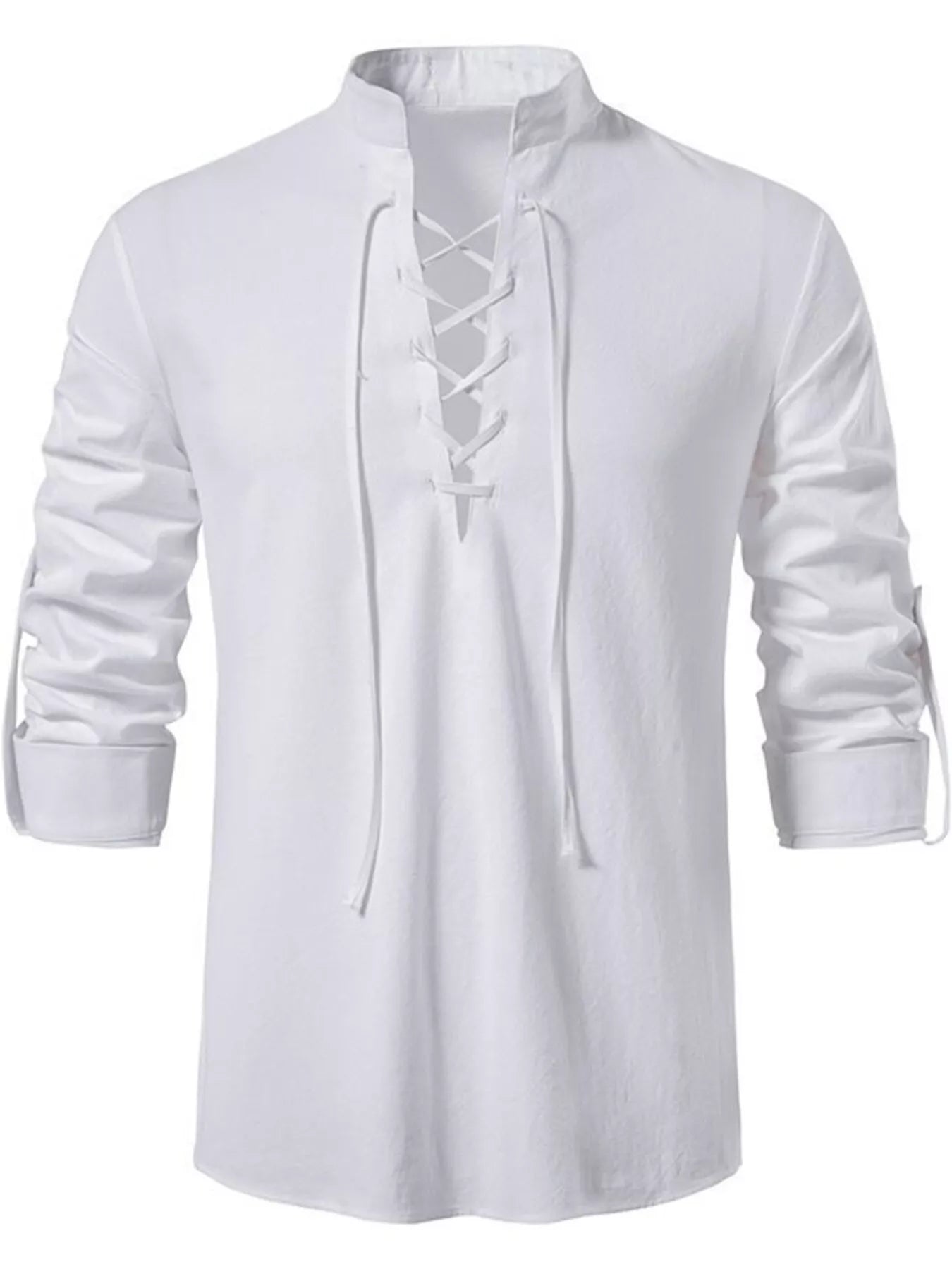 Men's Full Size Casual Lace - Up Long Sleeve Shirt Plus Size - PBNJ FASHIONS