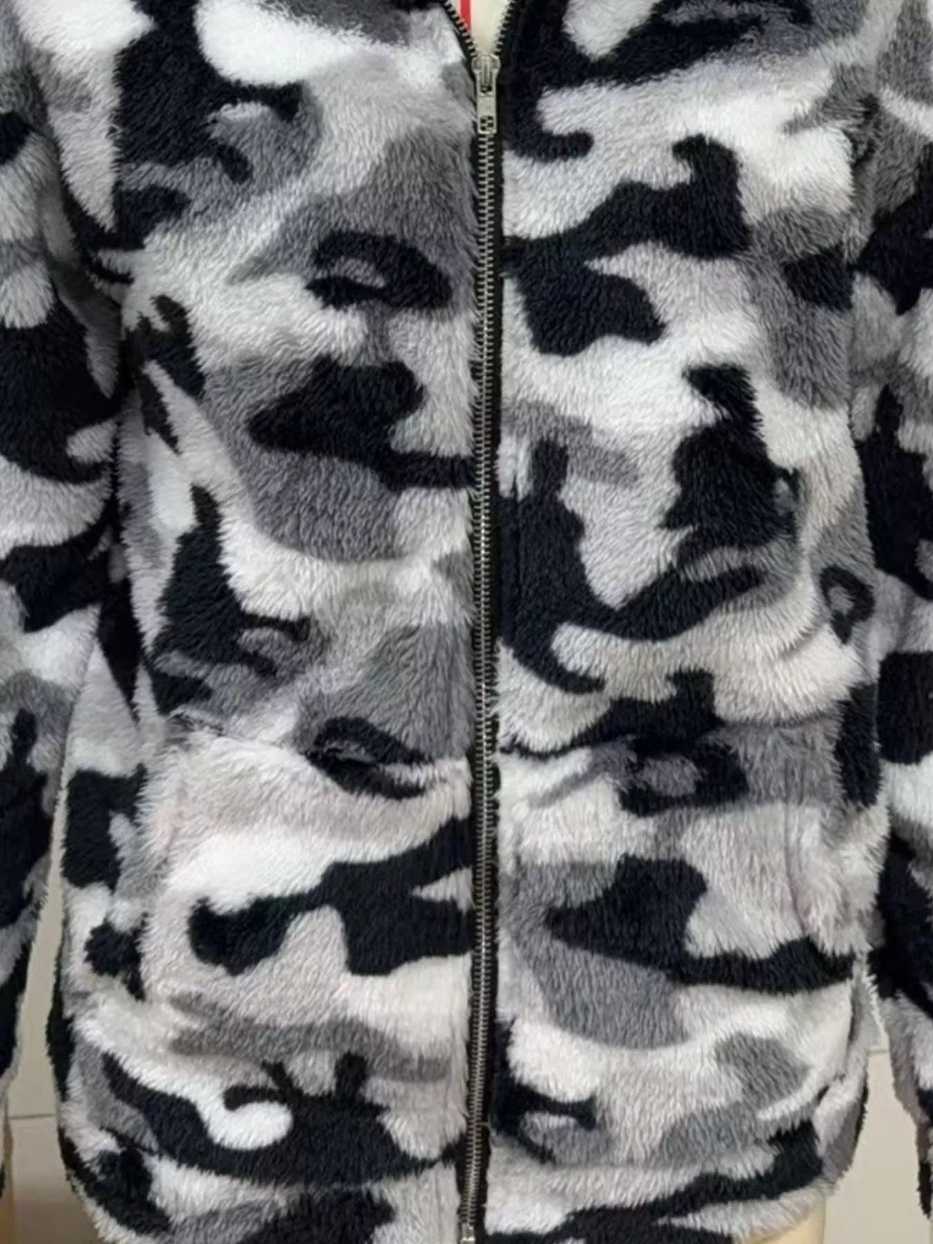 Fuzzy Camo Zip - Up Hoodie - PBNJ FASHIONS