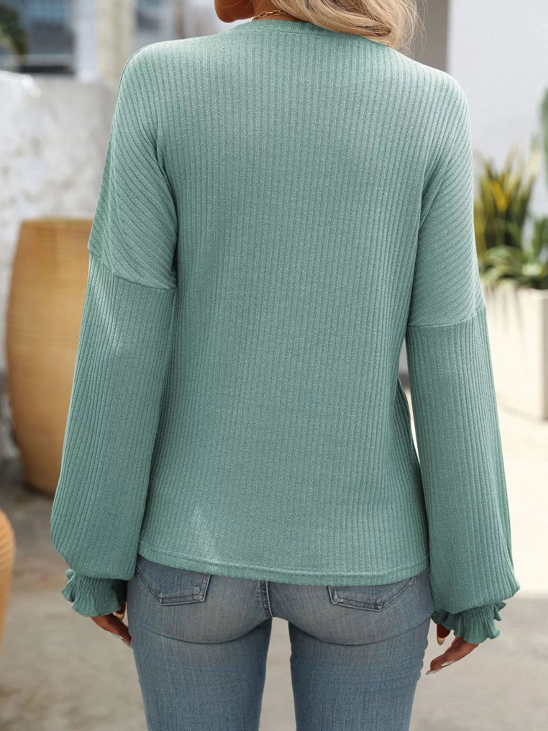 Ribbed Knit Ruffle Cuff T-Shirt - PBNJ FASHIONS