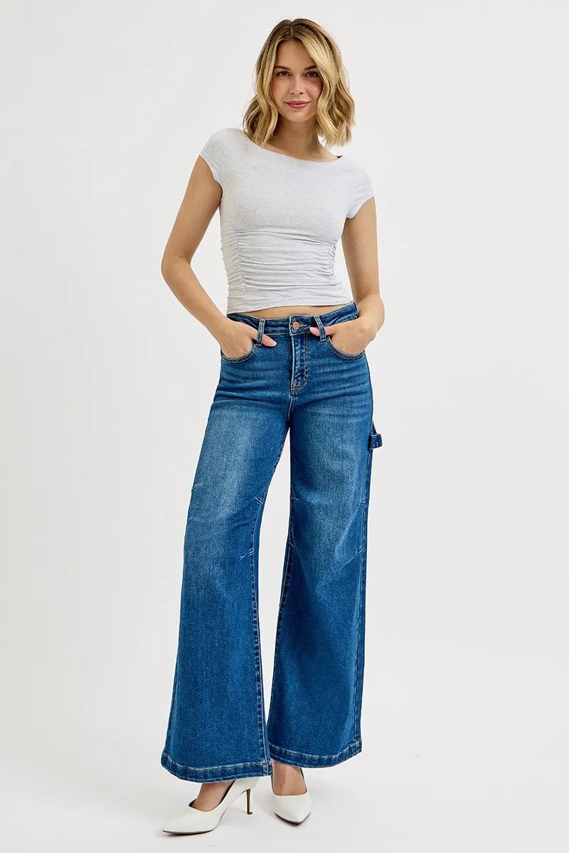 RISEN Full Size High Rise Wide Leg Patch Detailed Jeans Plus Size - PBNJ FASHIONS