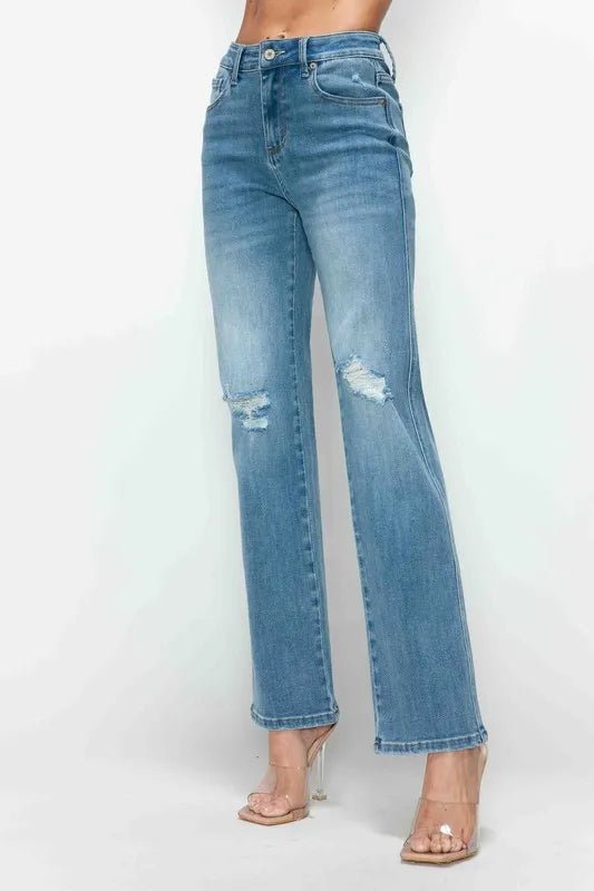 bytos Full Size Distressed High Rise Straight Jeans - PBNJ FASHIONS