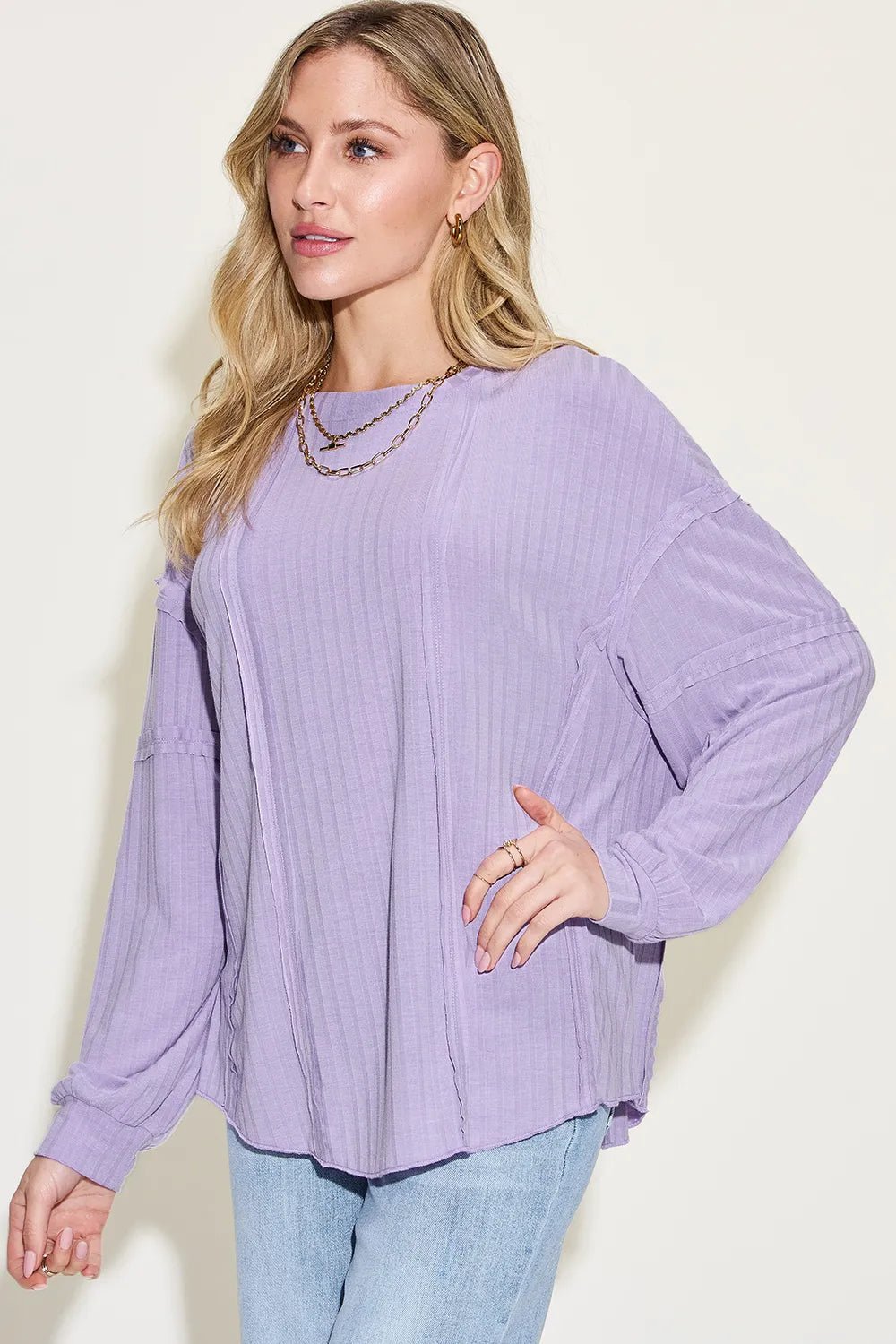Basic Bae Full Size Ribbed Round Neck Long Sleeve T-Shirt - PBNJ FASHIONS