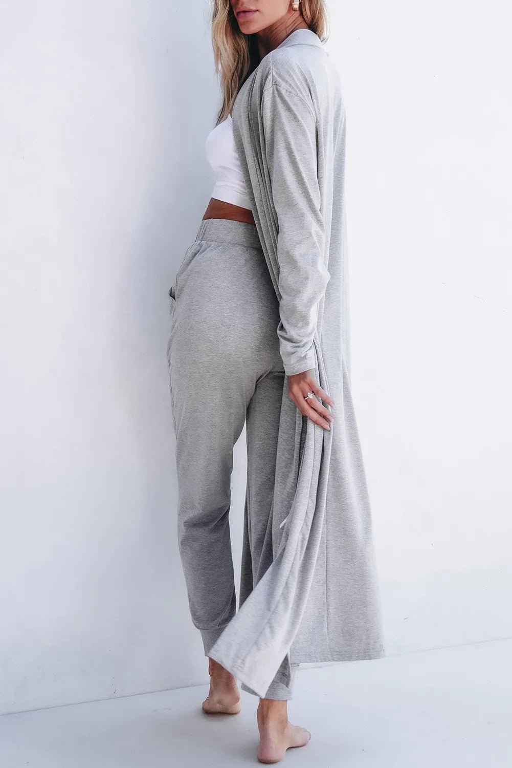Open Front Long Sleeve Cardigan and Pants Lounge Set - PBNJ FASHIONS