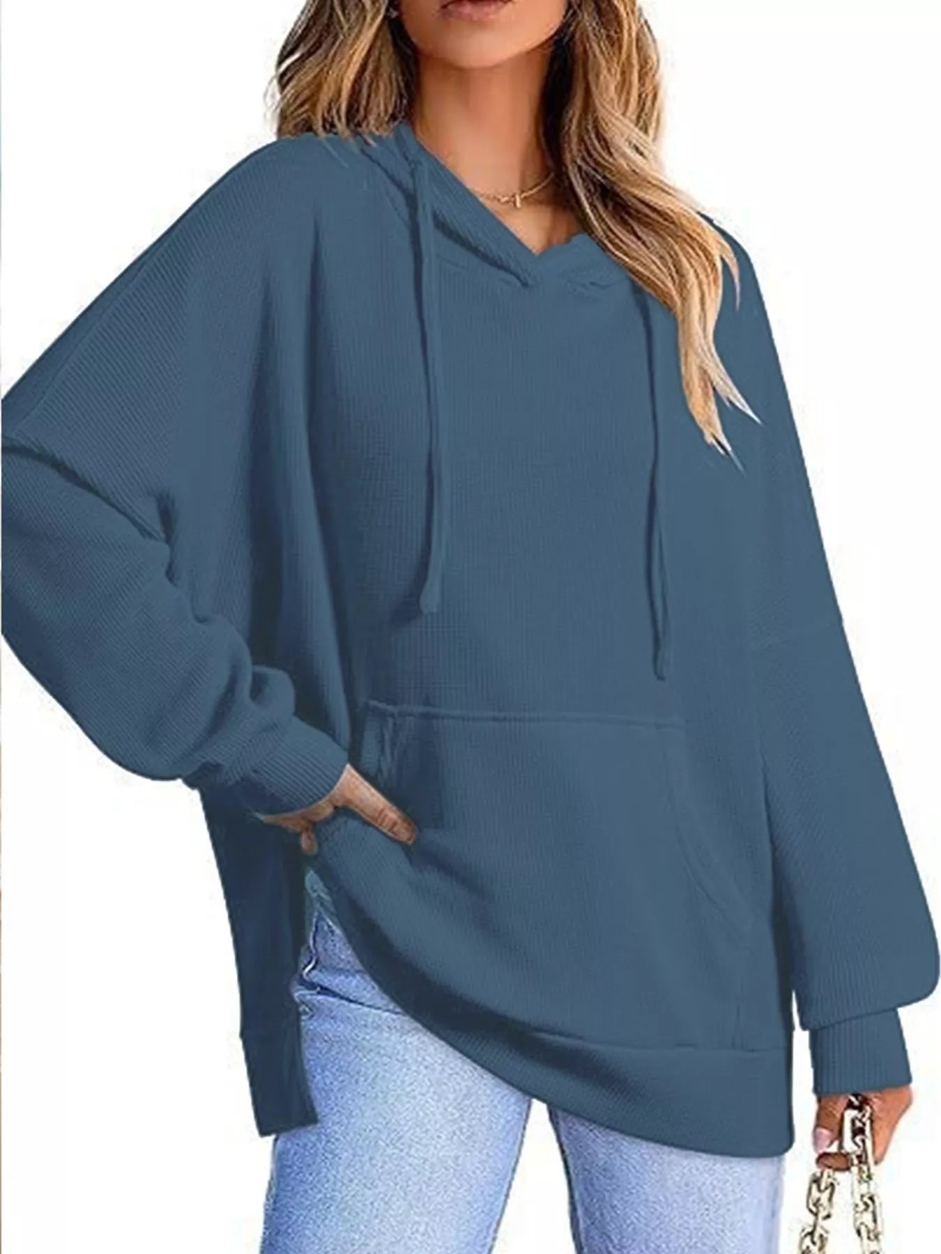 Oversized Drawstring Side Slit Hoodie - PBNJ FASHIONS