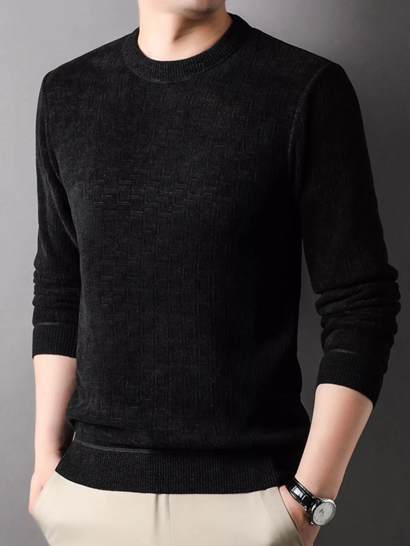 Men's Plus Size Round Neck Long Sleeve Knit Top - PBNJ FASHIONS