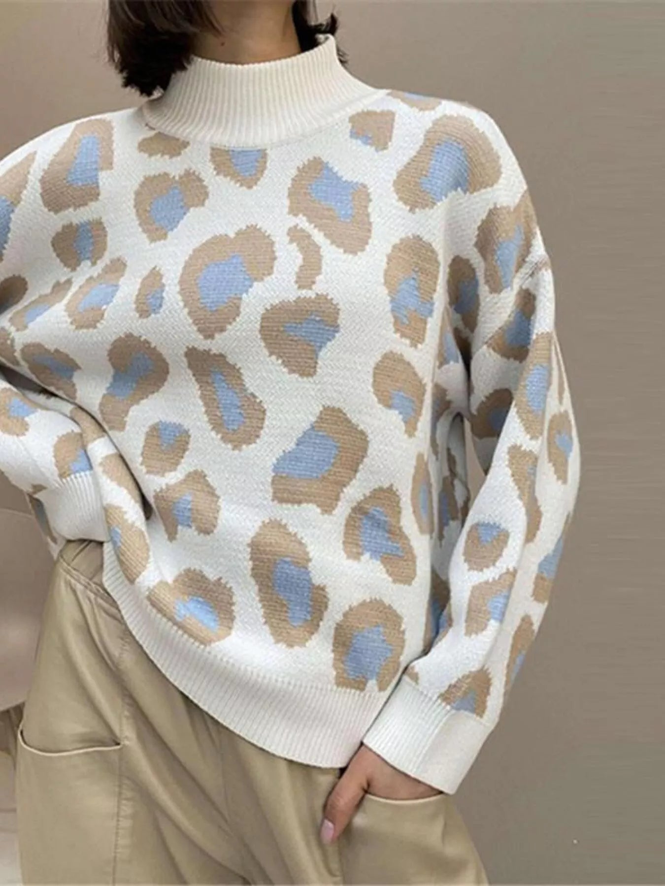 Leopard High Neck Sweater - PBNJ FASHIONS