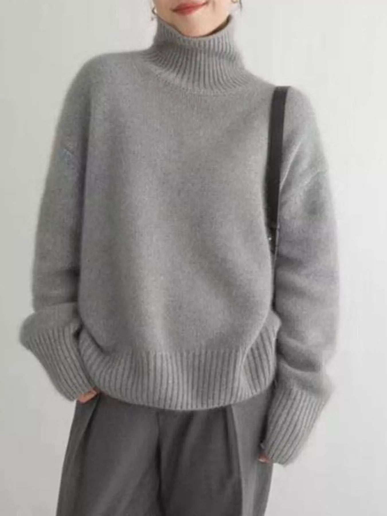 Turtleneck Dropped Shoulder Sweater - PBNJ FASHIONS