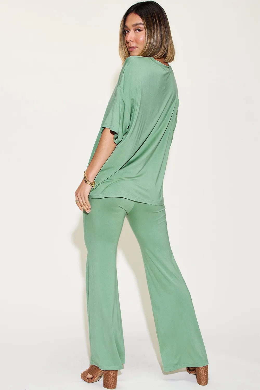Basic Bae Full Size Bamboo Drop Shoulder T-Shirt and Flare Pants Set - PBNJ FASHIONS