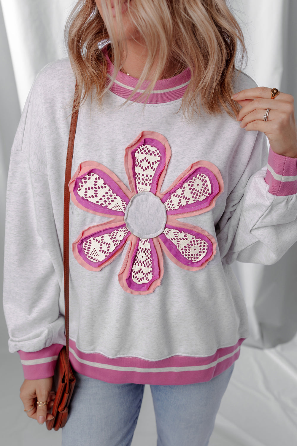 Caroline Flower Crew Neck Sweatshirt-0
