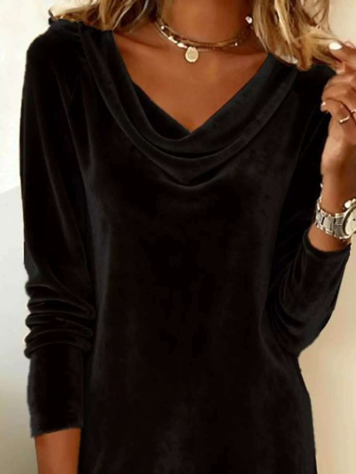 Velvet Cowl Neck Long Sleeve Mini Dress - PBNJ FASHIONS