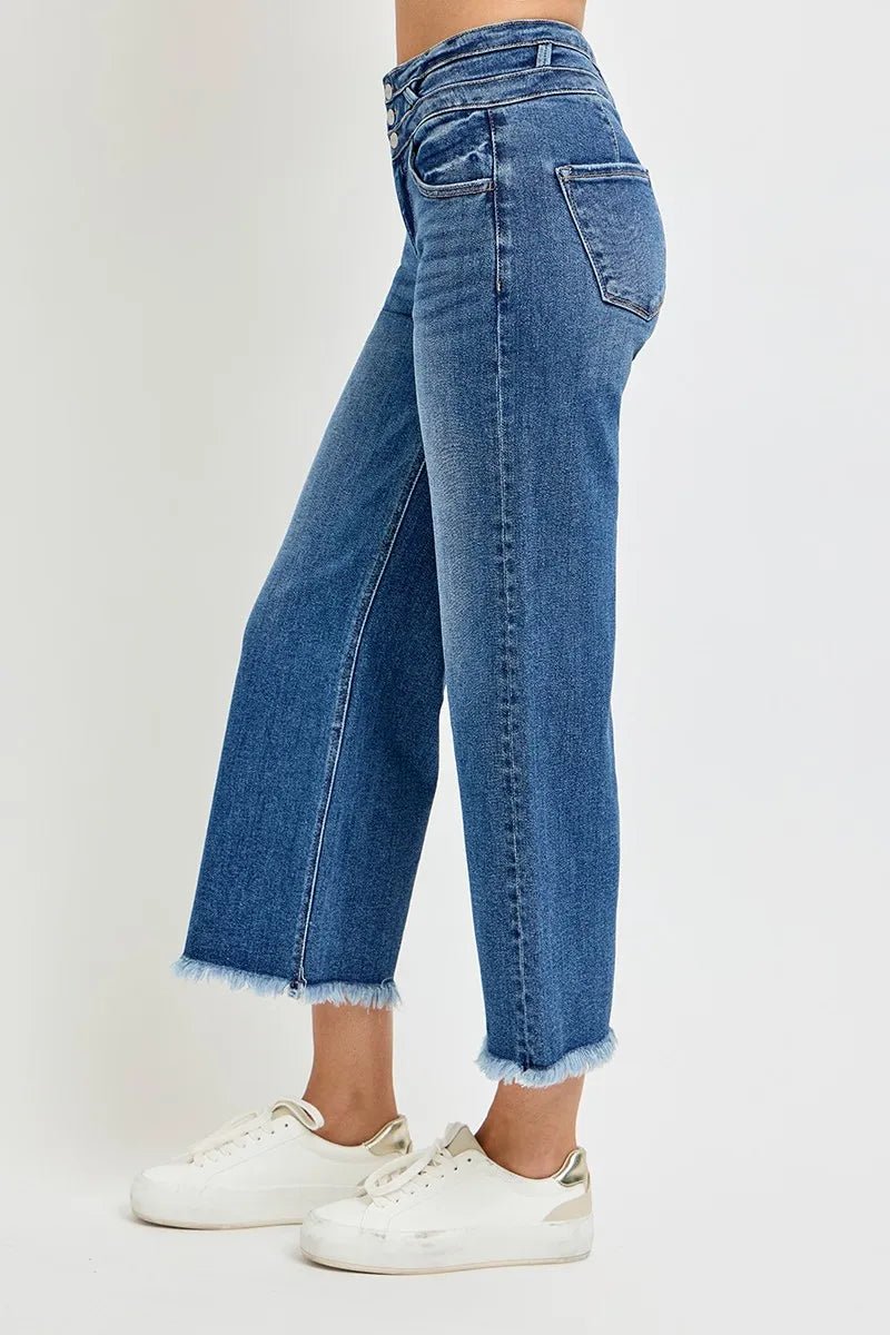 RISEN High Rise Crop Wide Leg Jeans with Wide Band Detail - PBNJ FASHIONS