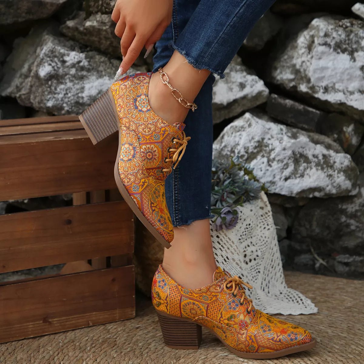 Point Toe Block Heels Ankle Boots - PBNJ FASHIONS