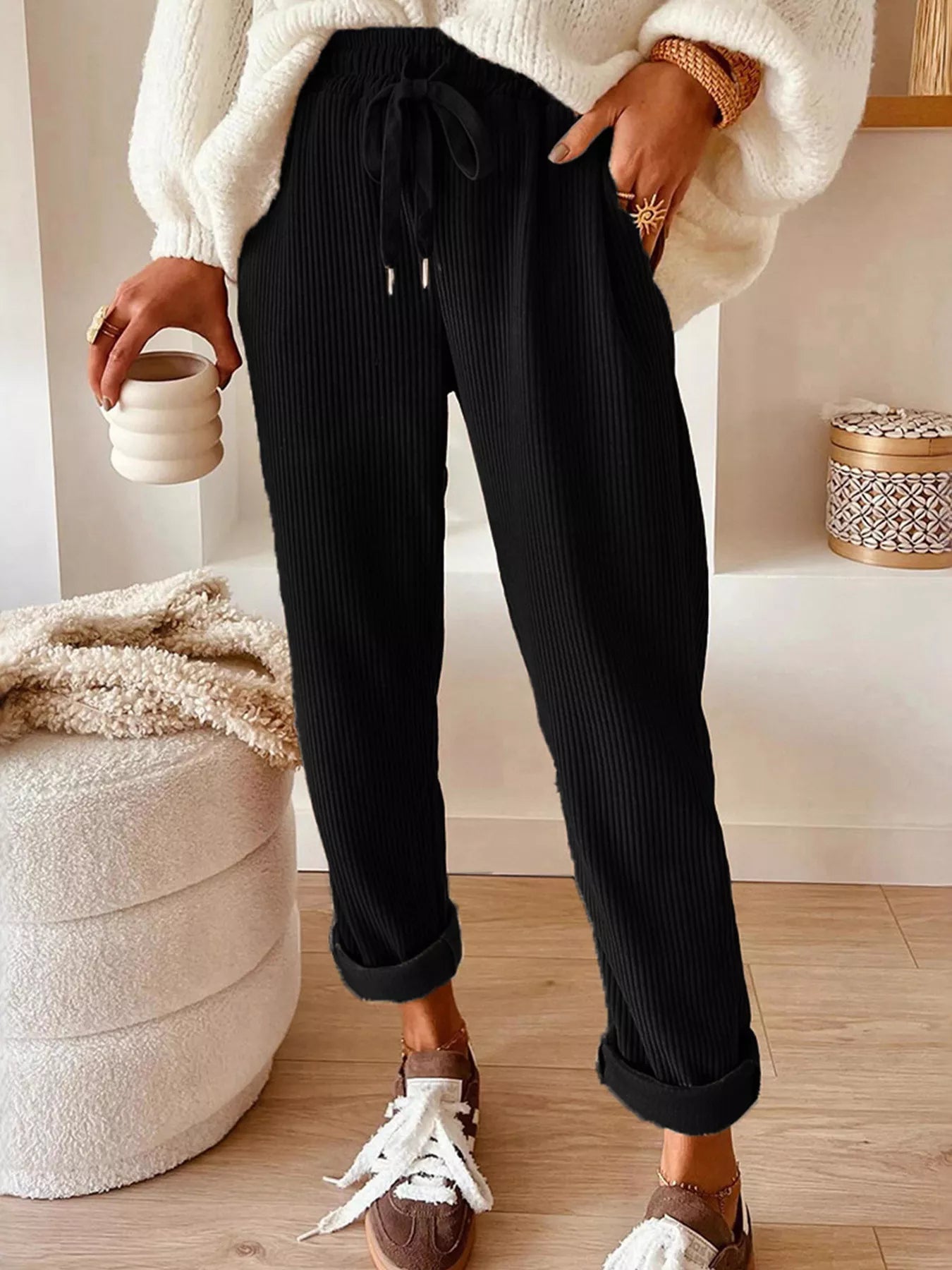 Casual Corduroy Drawstring Waist Pants - PBNJ FASHIONS