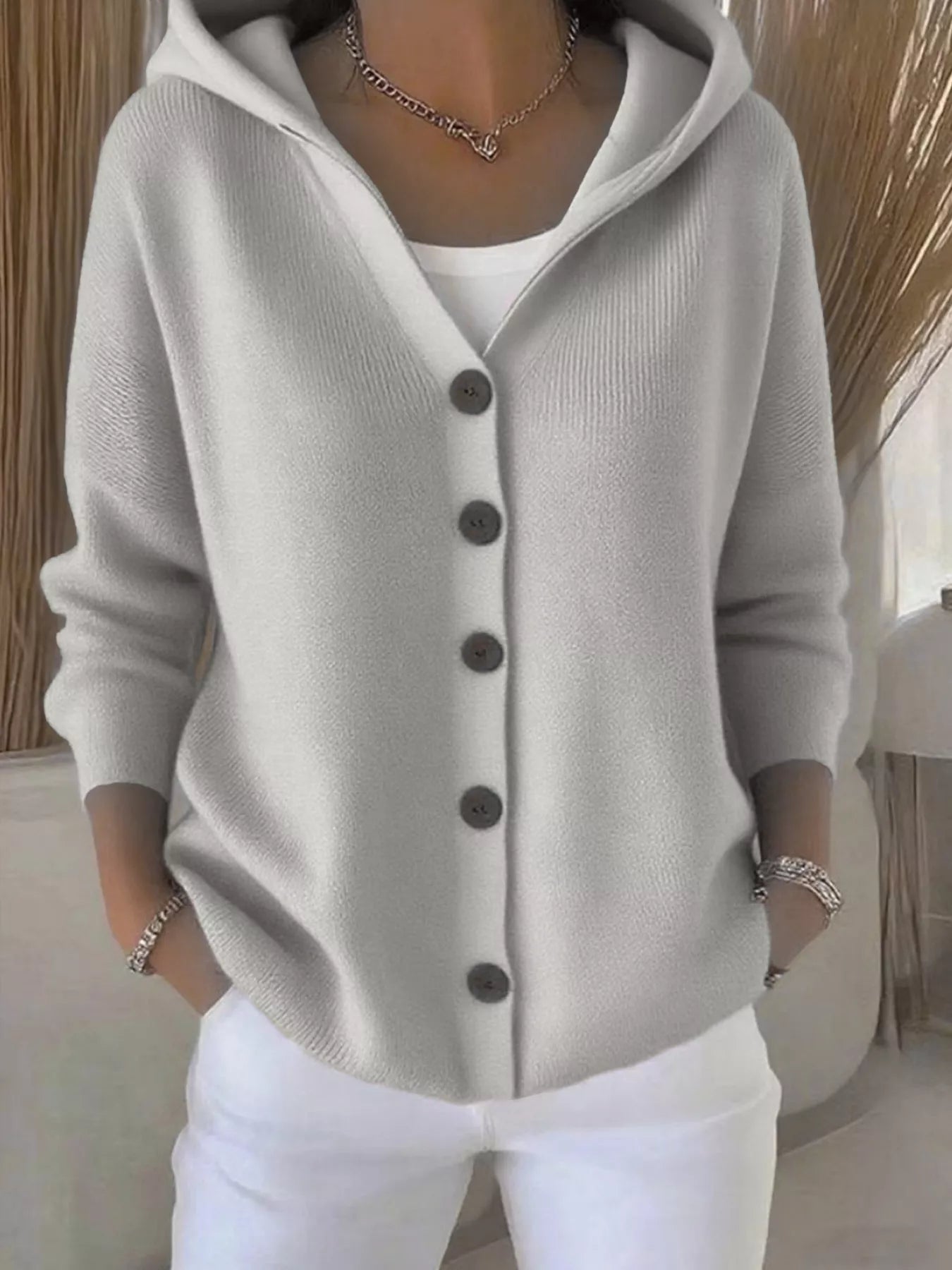 Full Size Hooded Button - Down Knit Cardigan Plus Size - PBNJ FASHIONS