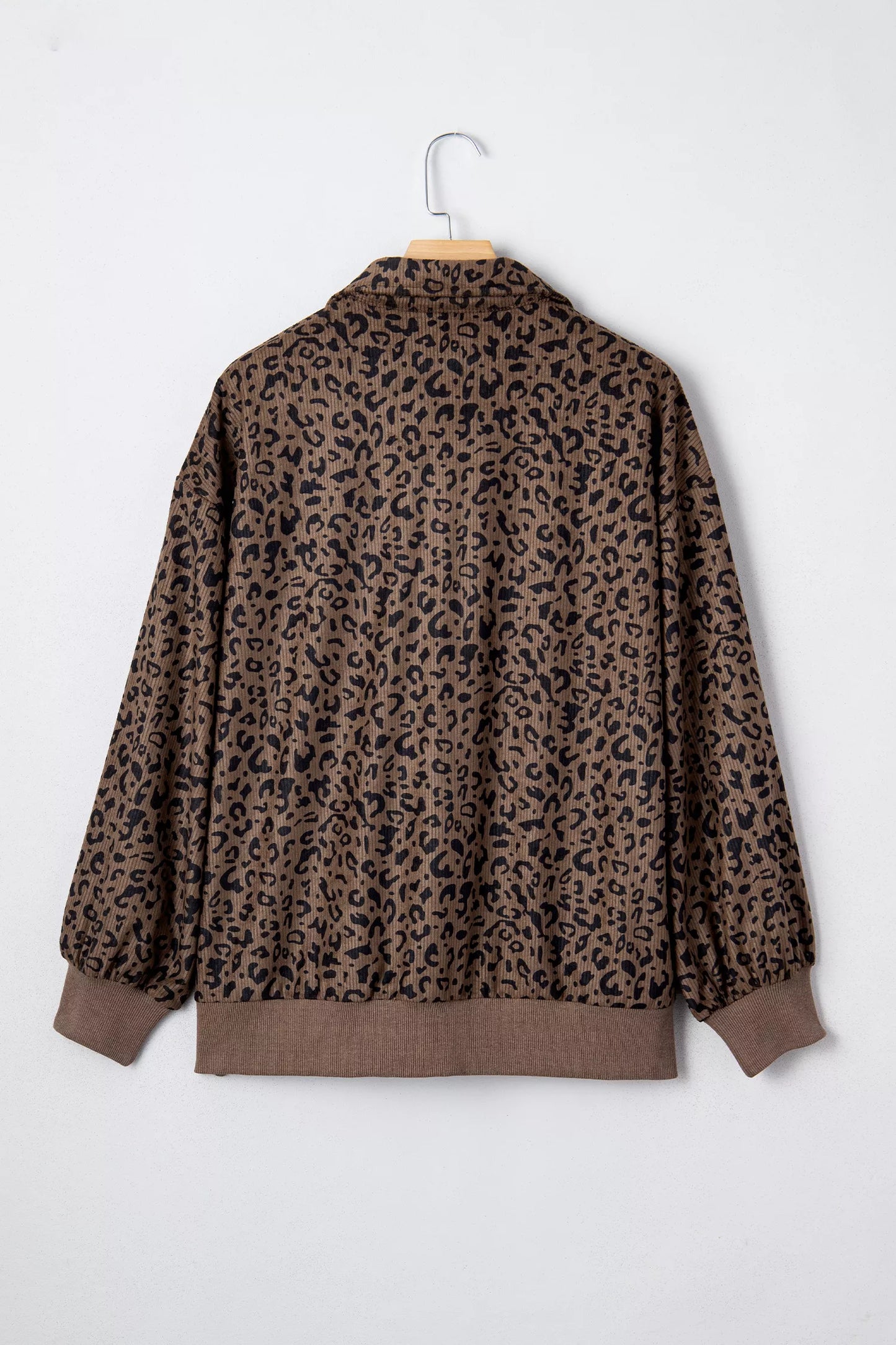 Leopard Print Quarter Zip Corduroy Sweatshirt - PBNJ FASHIONS