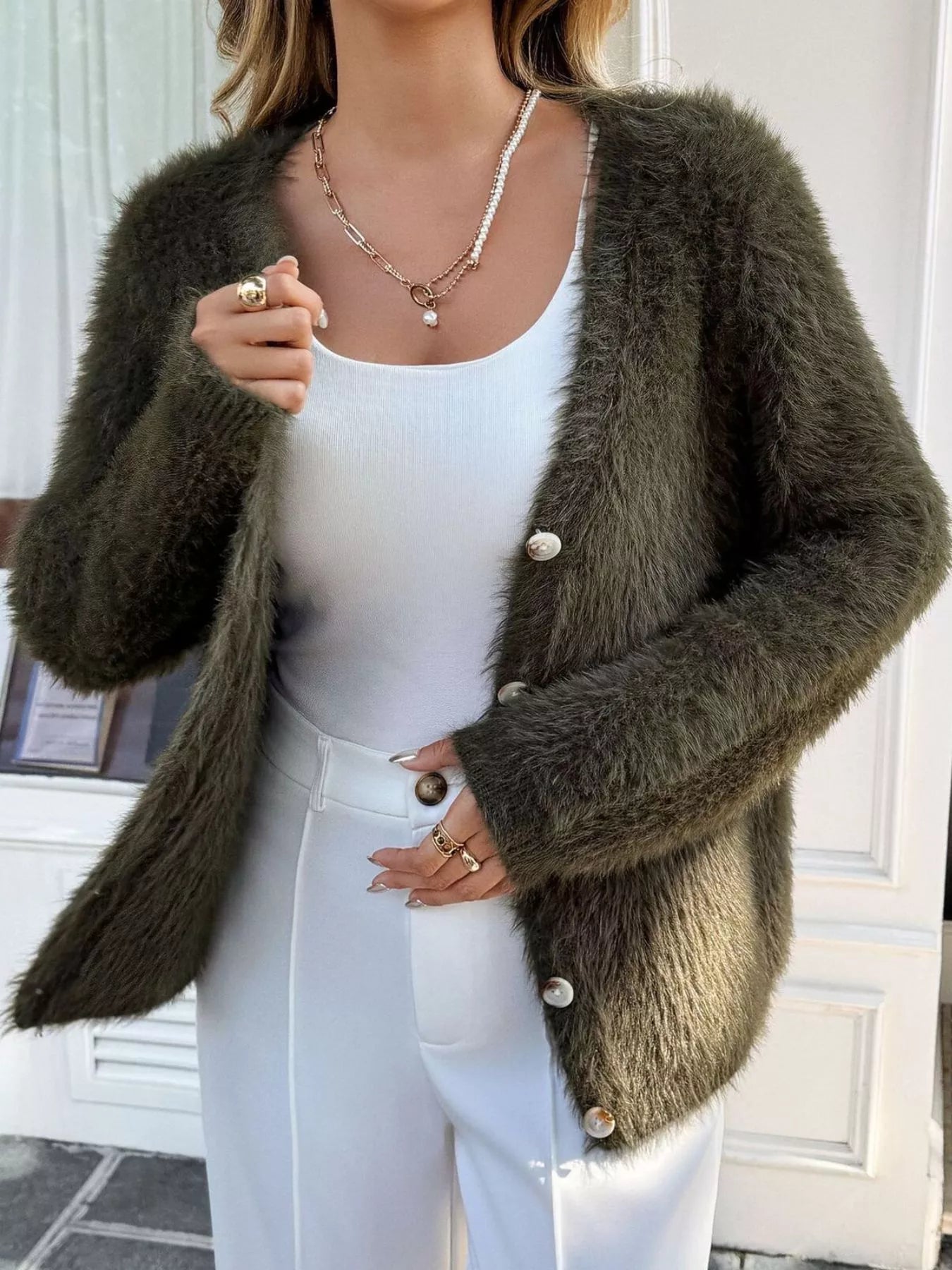 Fuzzy Knit Button - Up Cardigan - PBNJ FASHIONS