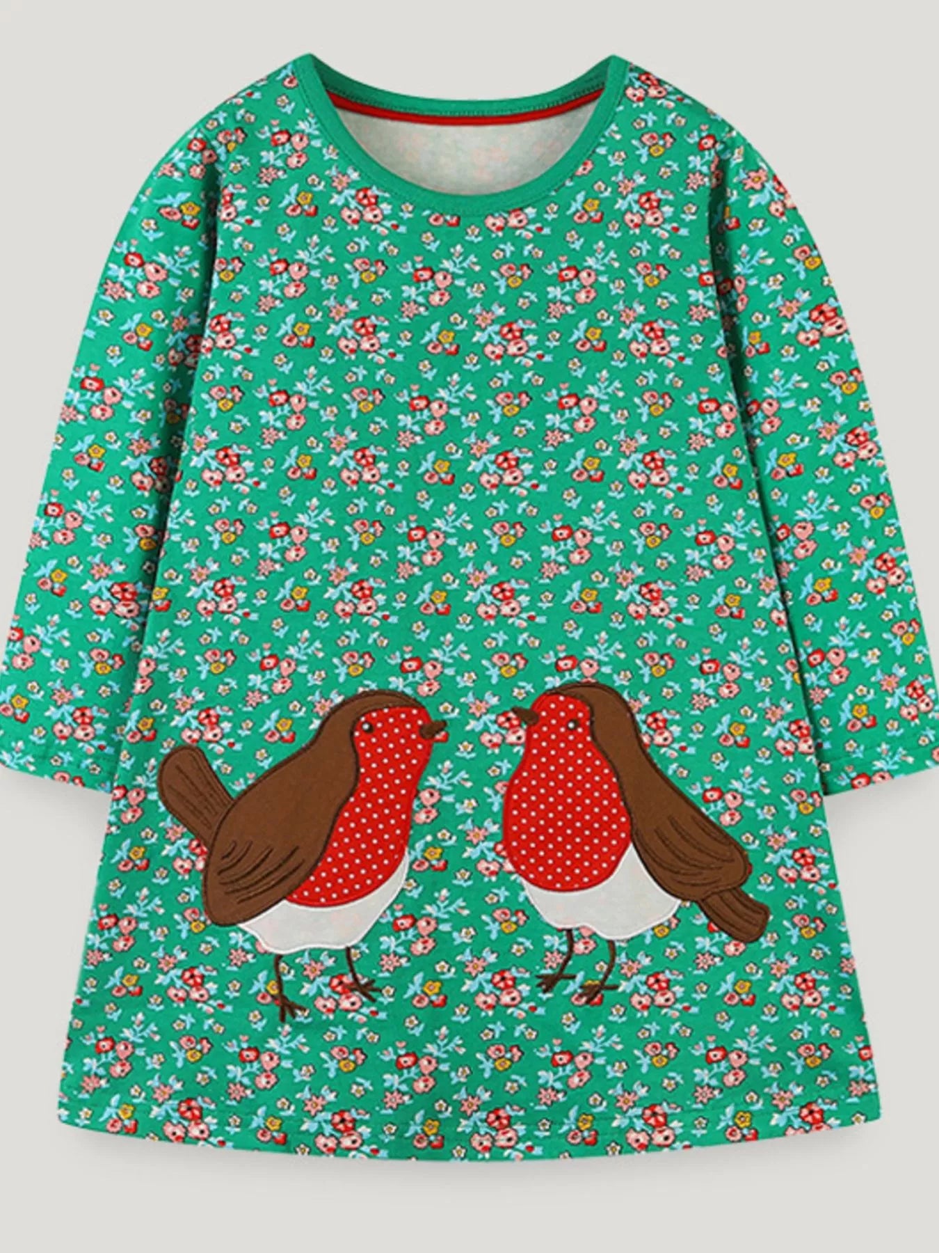 Children's Floral Print Bird Long Sleeve Dress - PBNJ FASHIONS